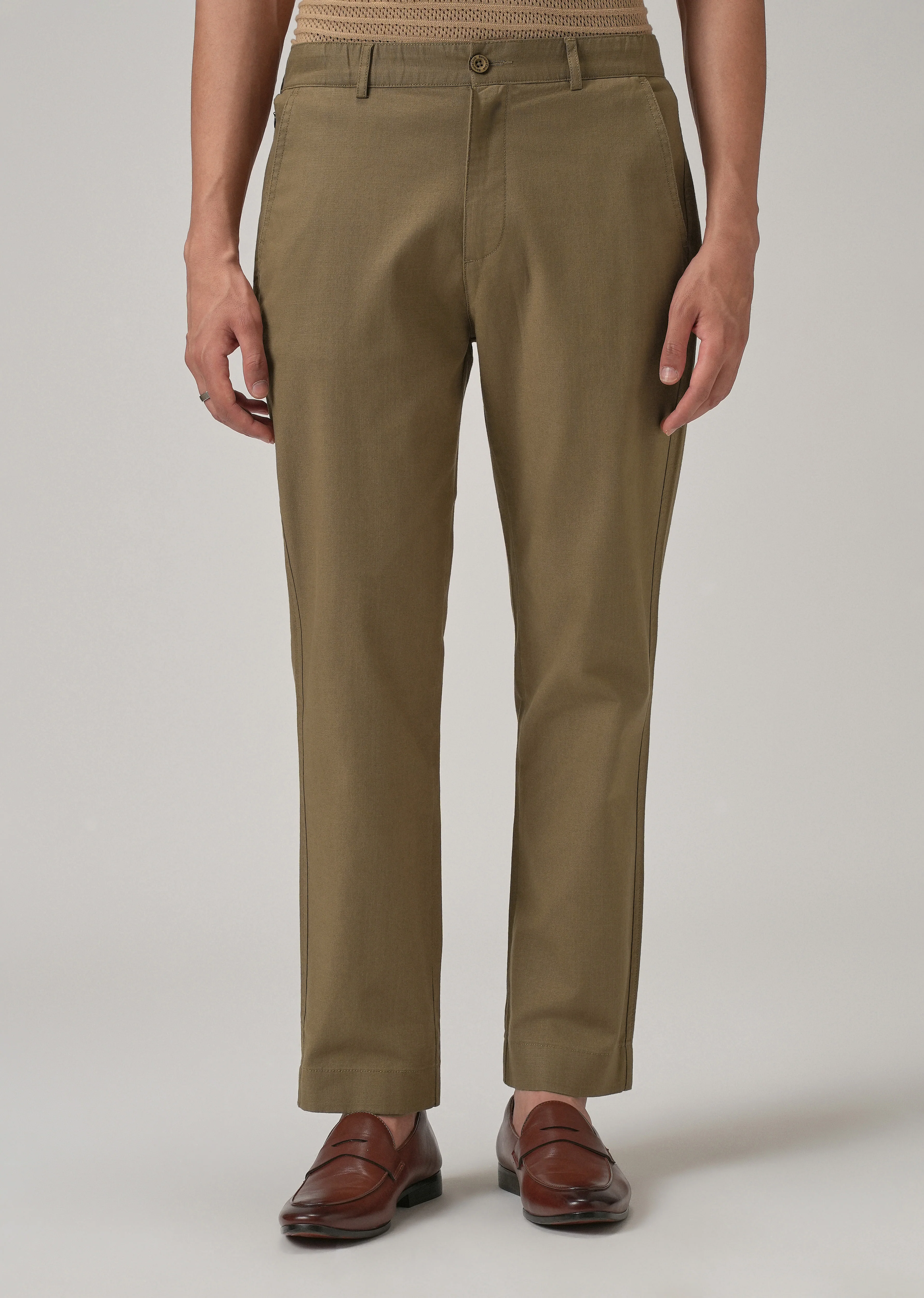 Taupe Brown Cotton Trouser - Image 3