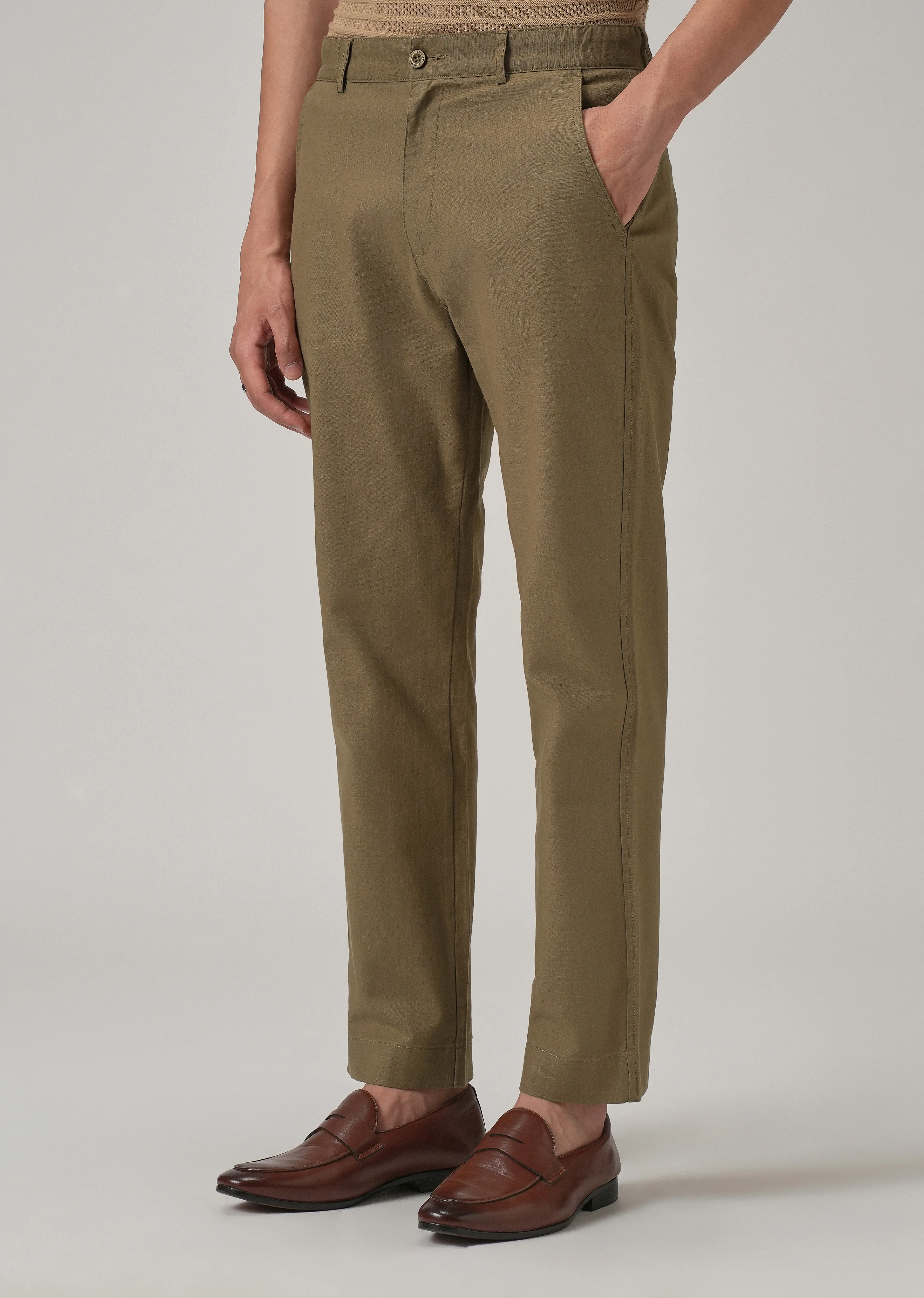 Taupe Brown Cotton Trouser - Image 4