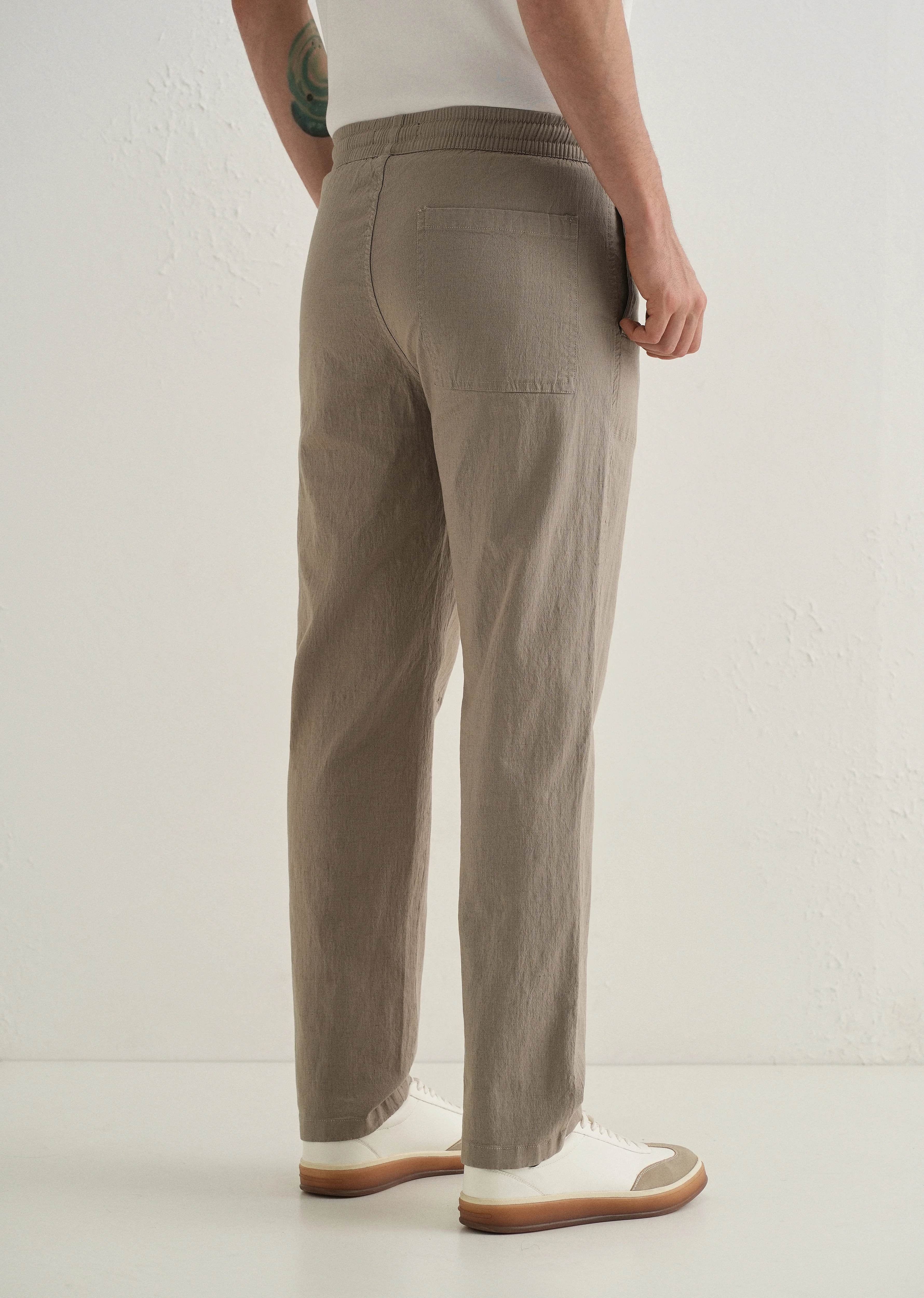Taupe Drawstring Cotton Linen Pant - Image 2