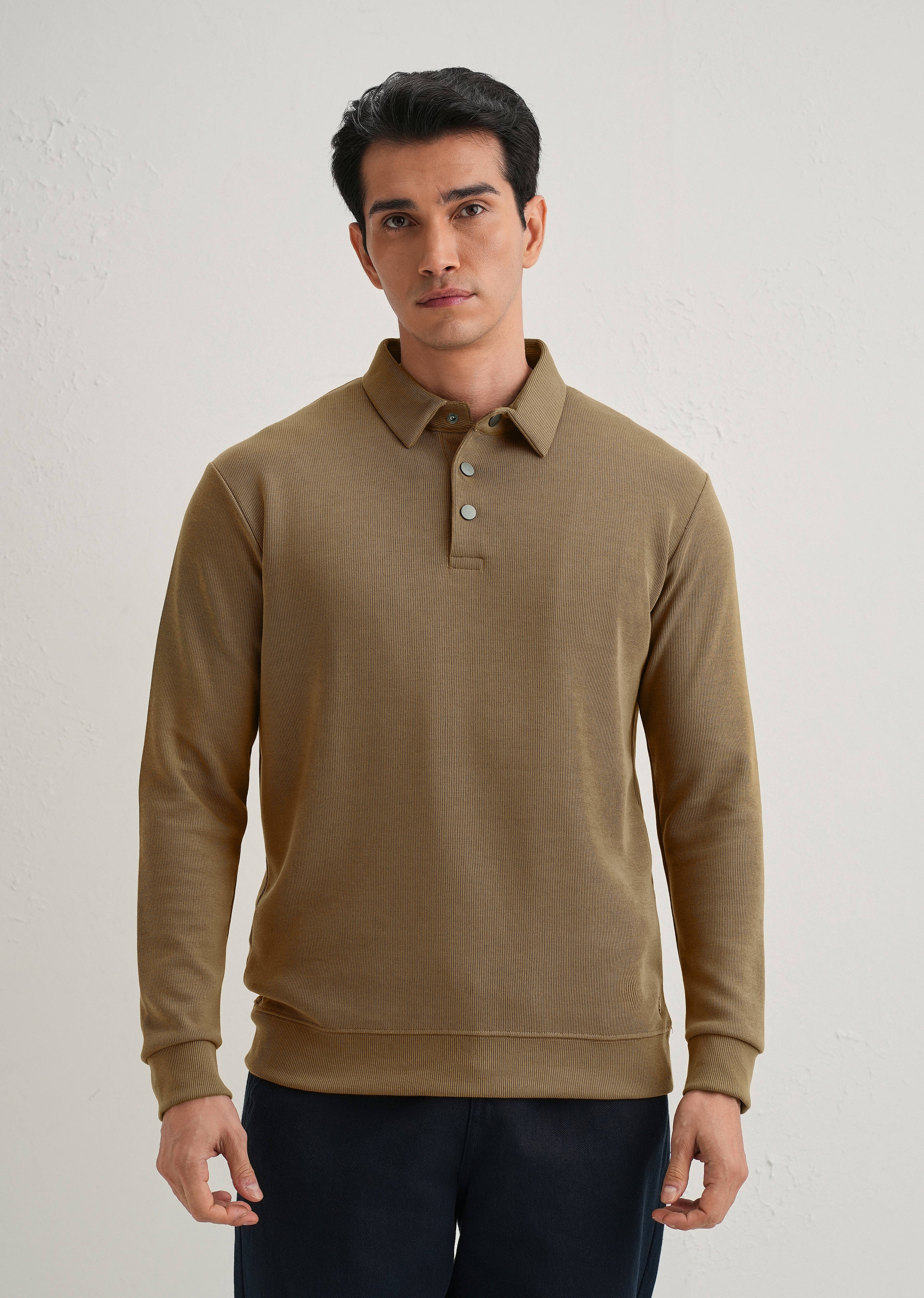 Taupe Knitted Polo Sweatshirt - Image 6