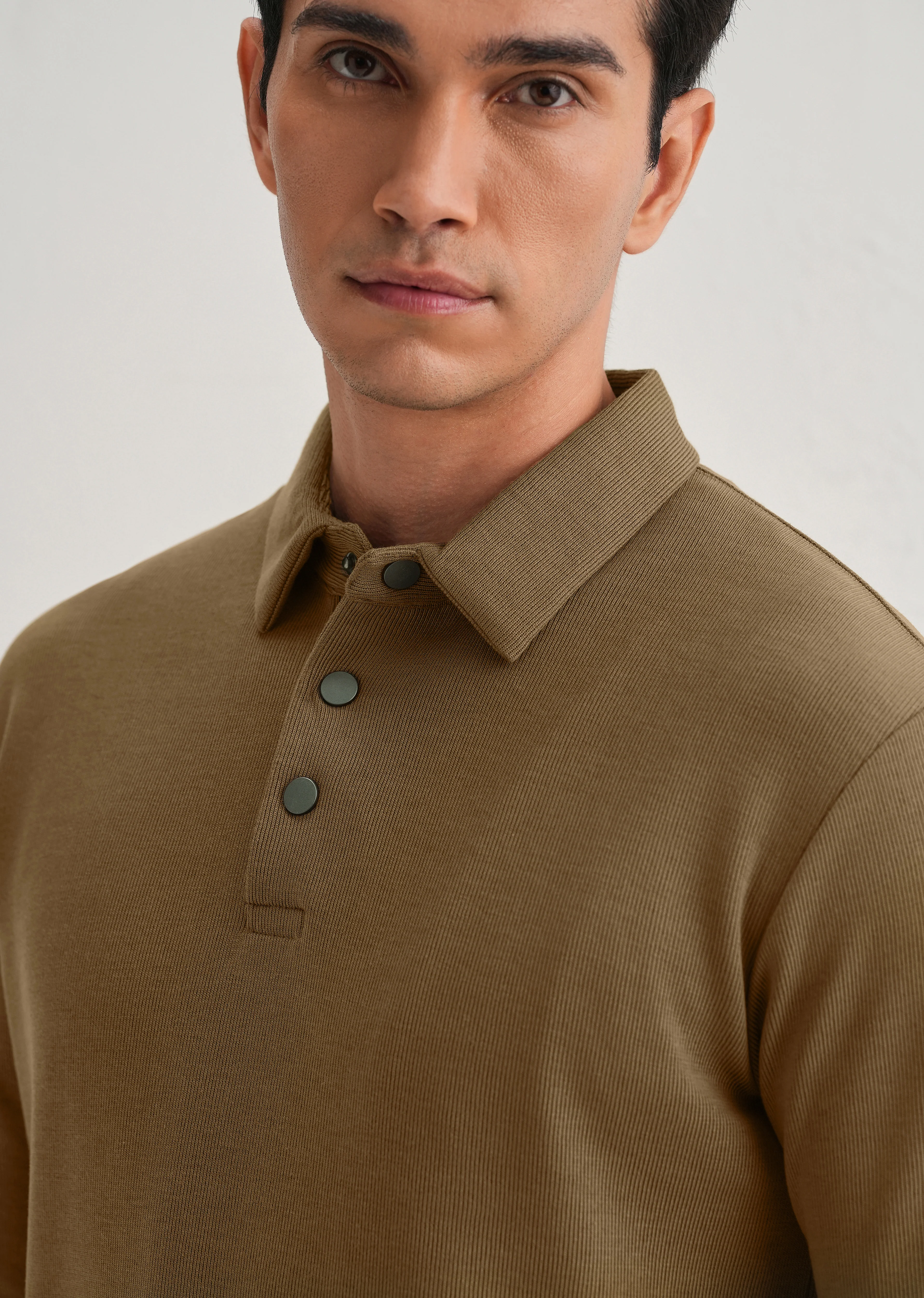 Taupe Knitted Polo Sweatshirt - Image 8