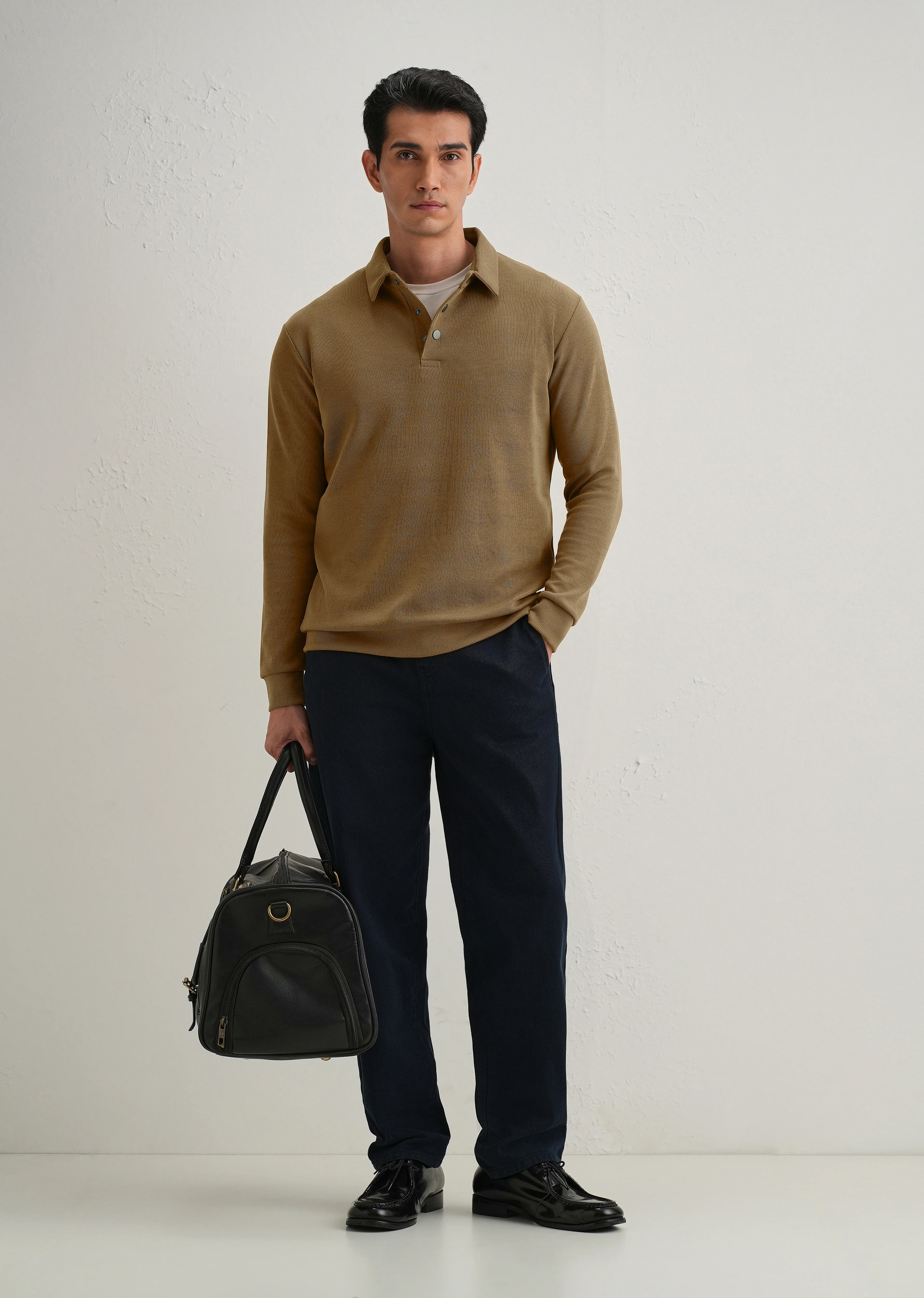 Taupe Knitted Polo Sweatshirt - Image 9