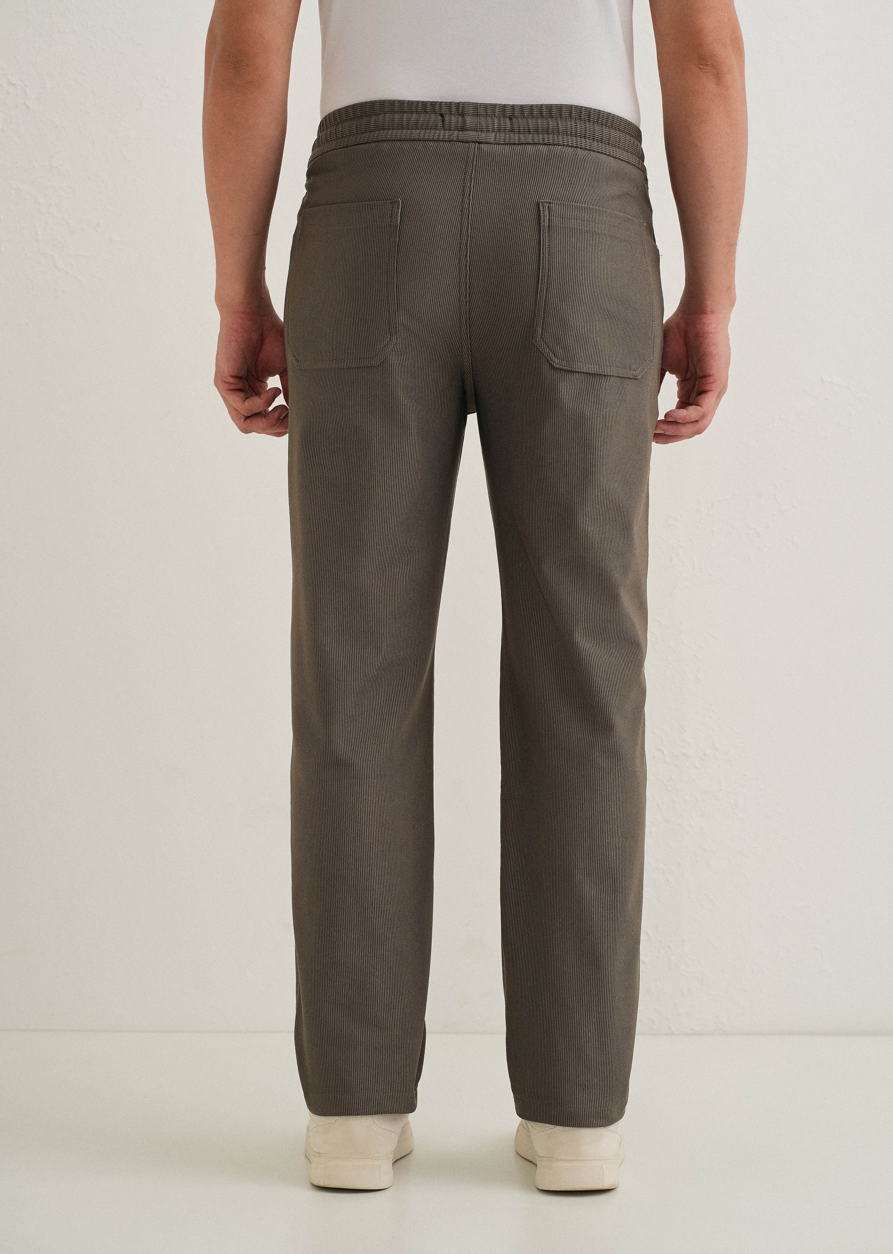 Taupe Straight Fit Corduroy Pants - Image 4