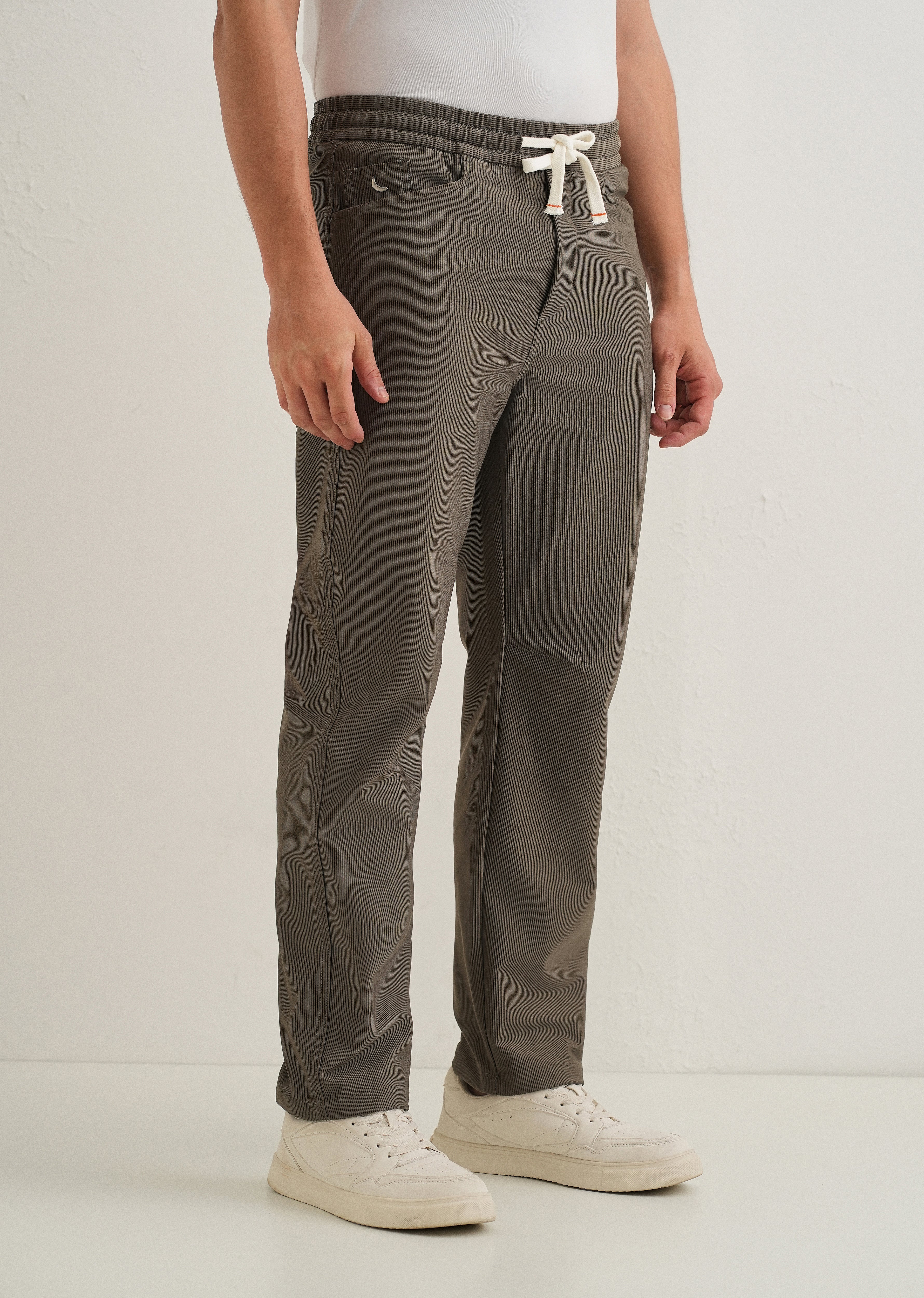 Taupe Straight Fit Corduroy Pants - Image 5