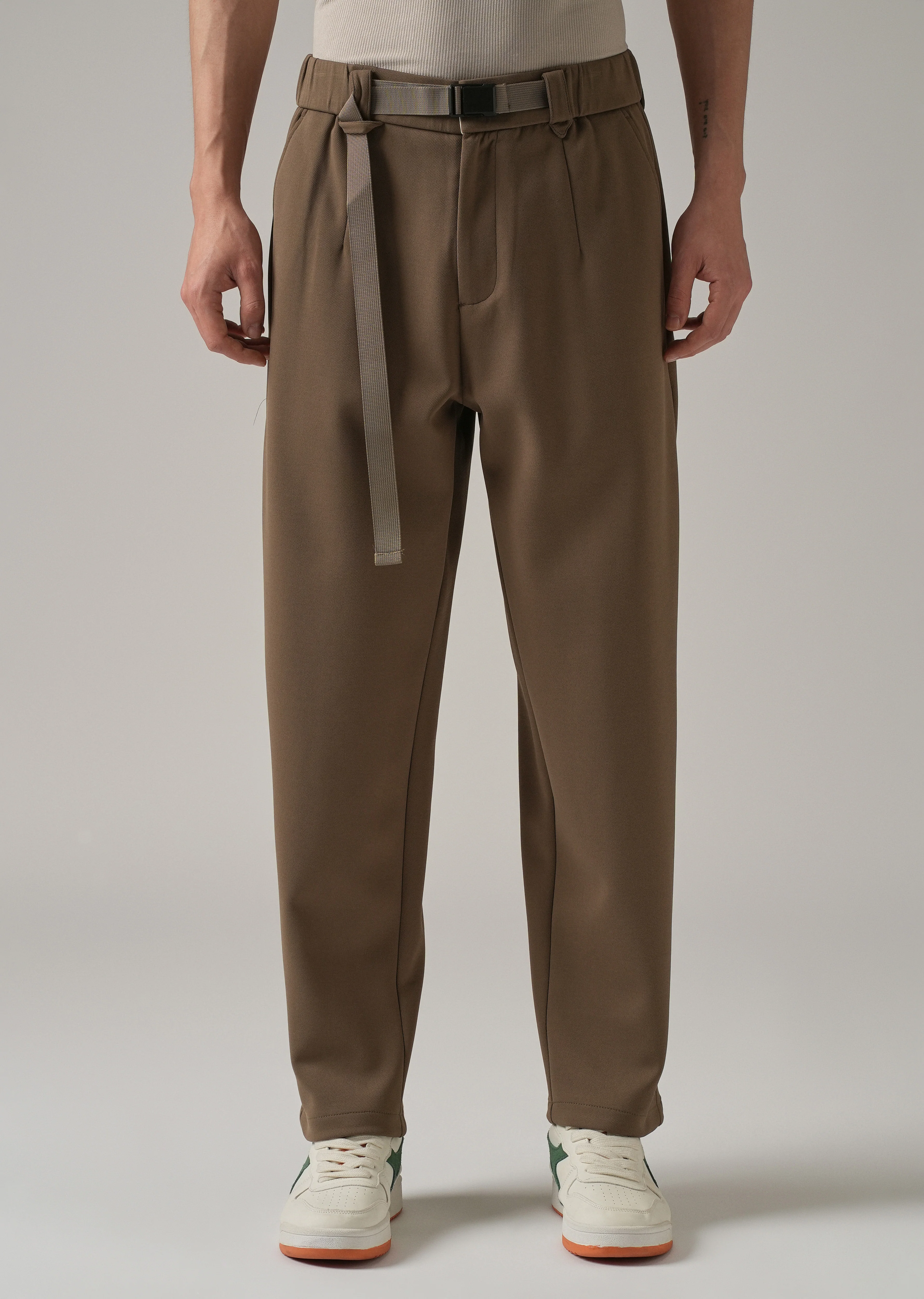 Taupe Stretch Elasticated Pant - Image 3