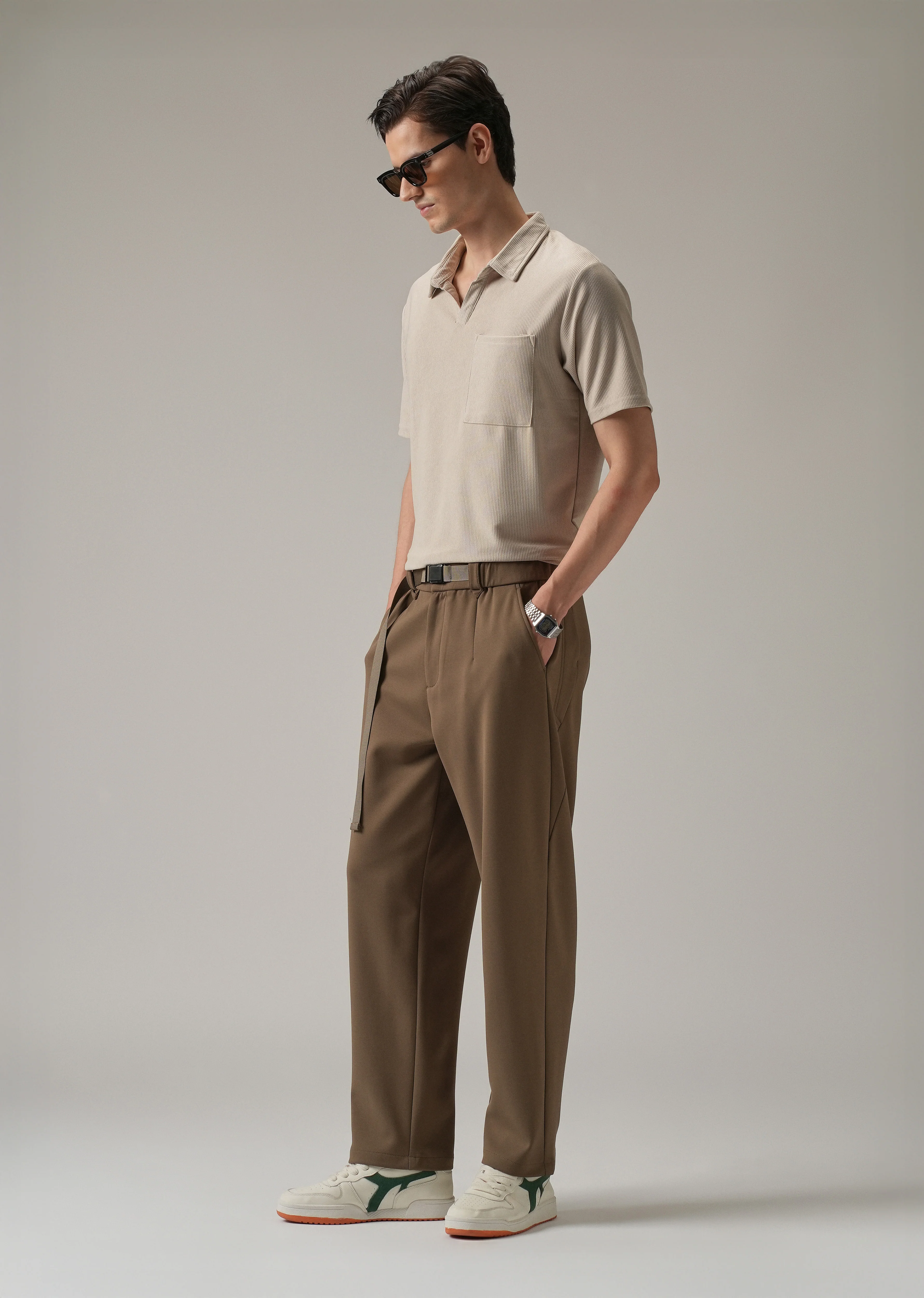 Taupe Stretch Elasticated Pant - Image 6