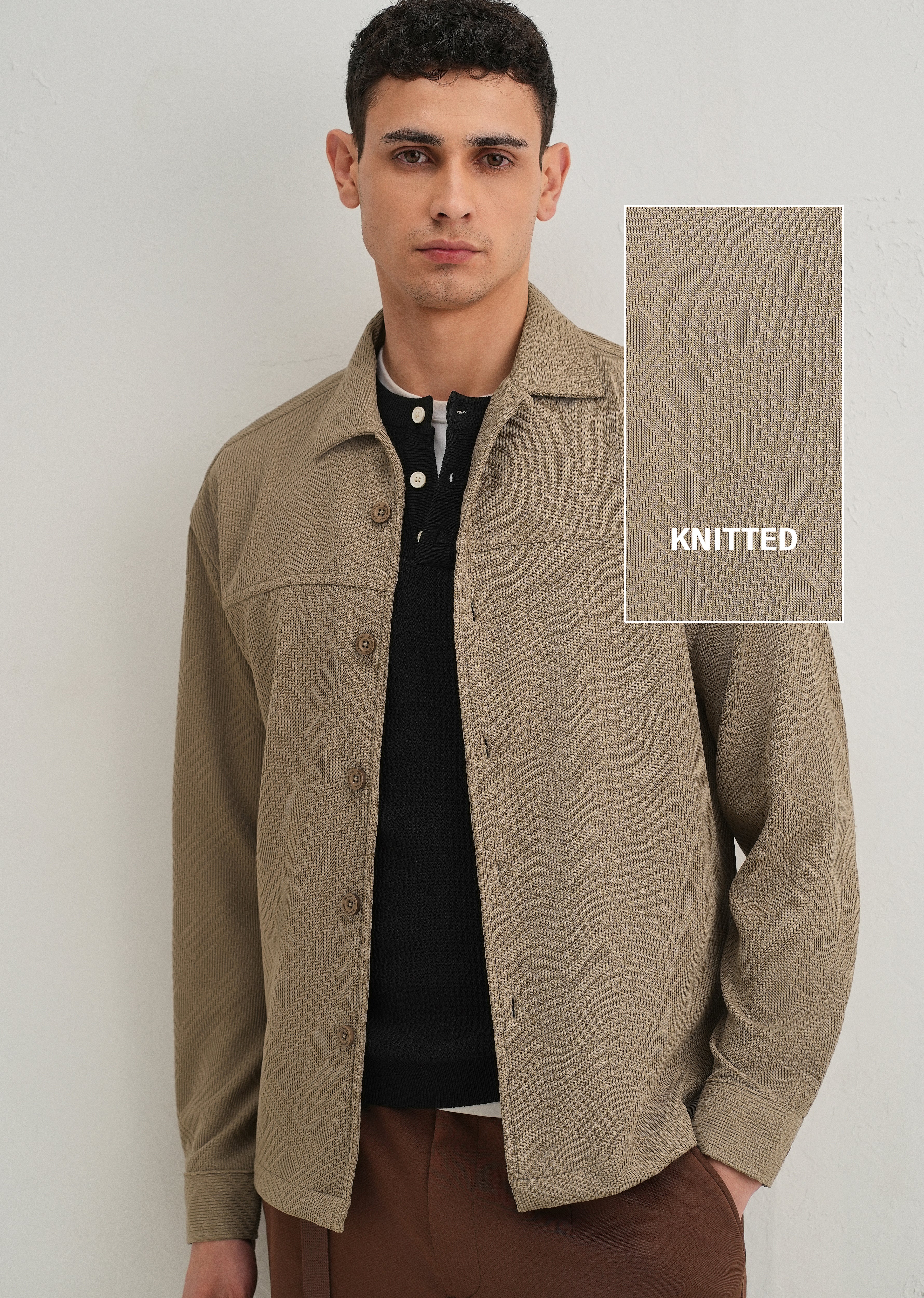 Taupe Textured Knit Shacket - Image 9