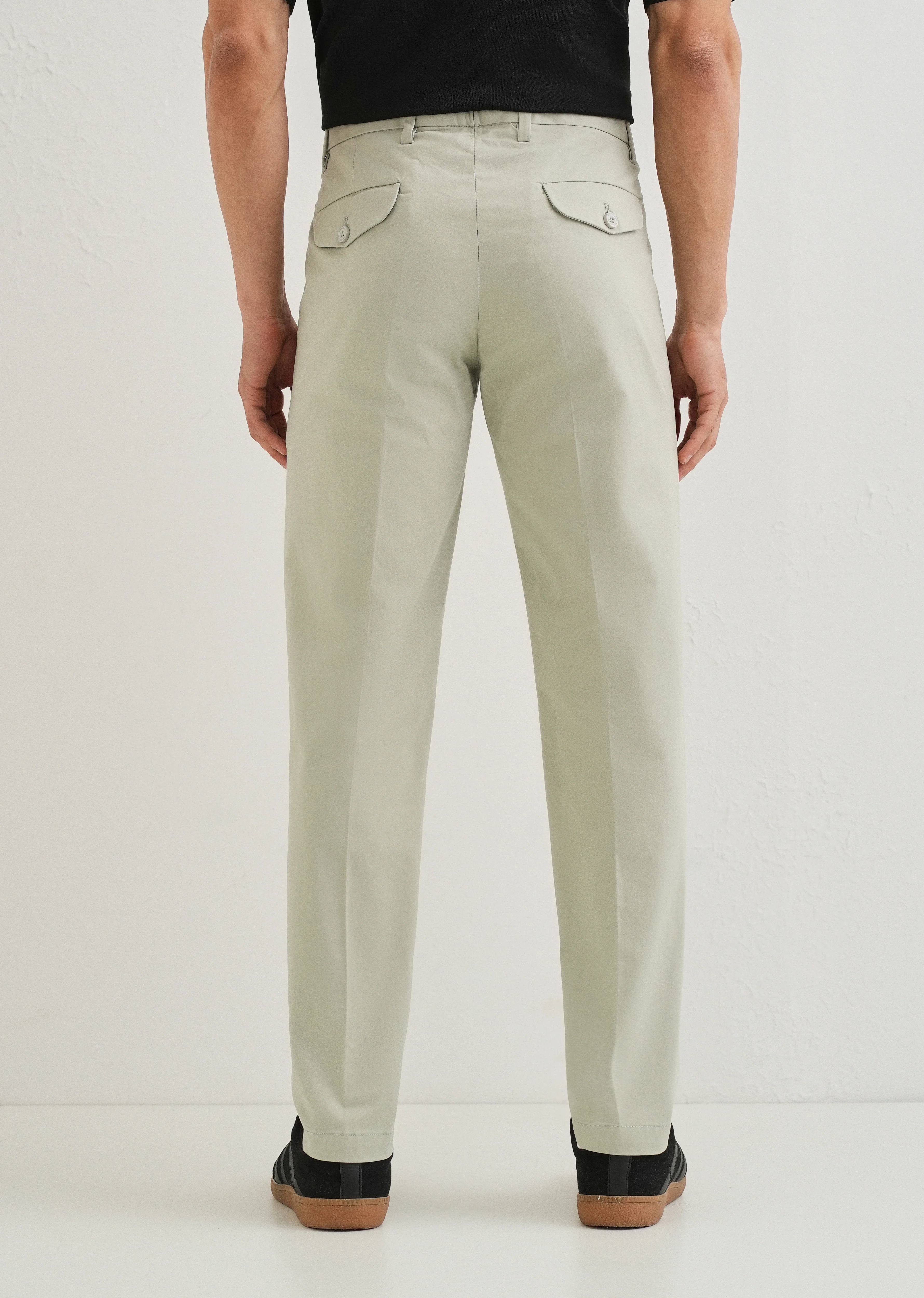 Tea Green Plain Pleated Chinos - Image 2