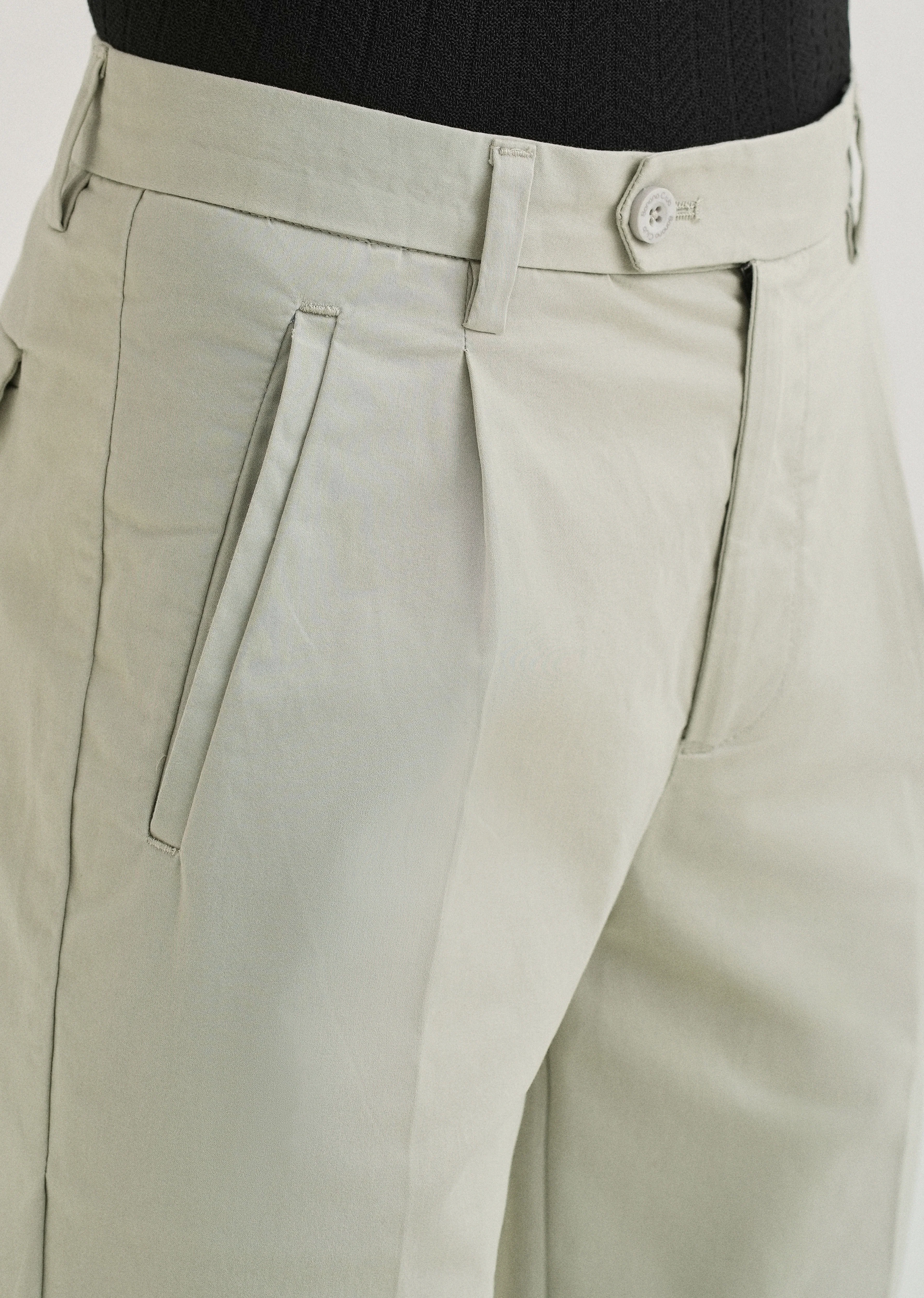 Tea Green Plain Pleated Chinos - Image 5