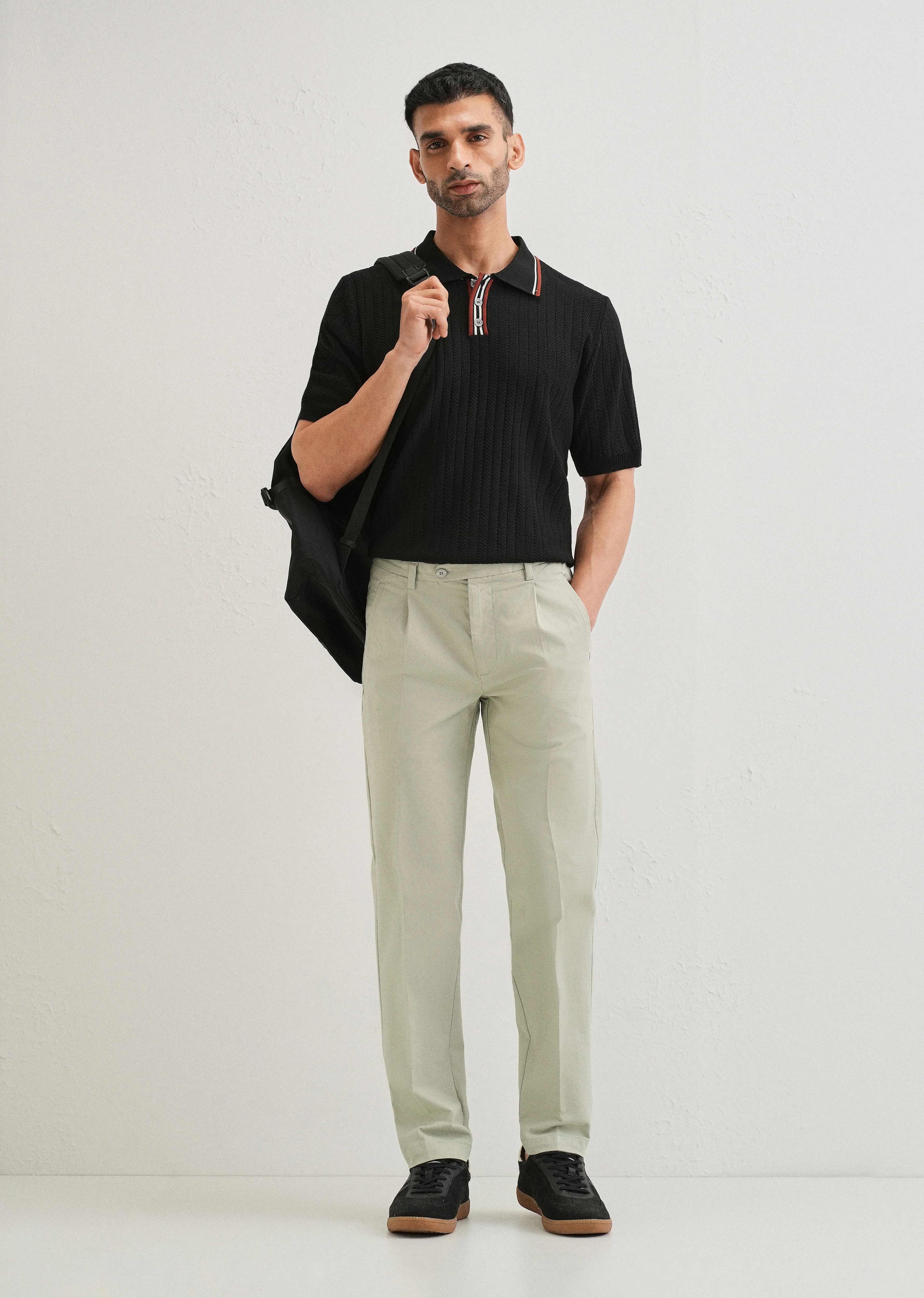 Tea Green Plain Pleated Chinos - Image 6