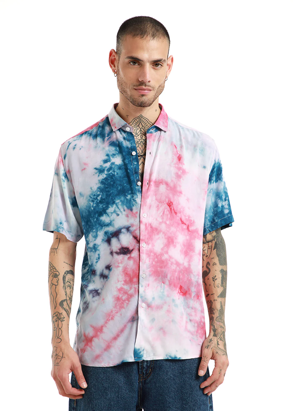 Teal and Pink Tie Dye Half Sleeve - Image 2