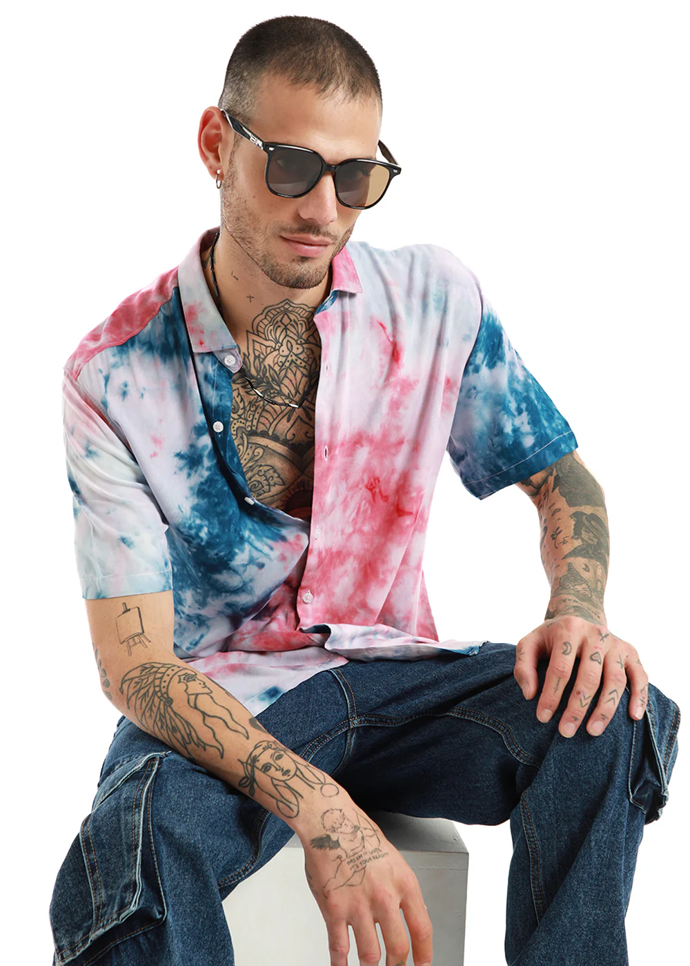 Teal and Pink Tie Dye Half Sleeve - Image 5