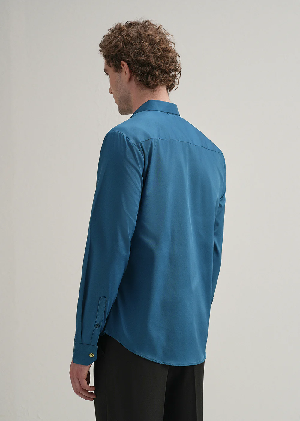 Teal Blue Plain Stitchless Placket Shirt - Image 4