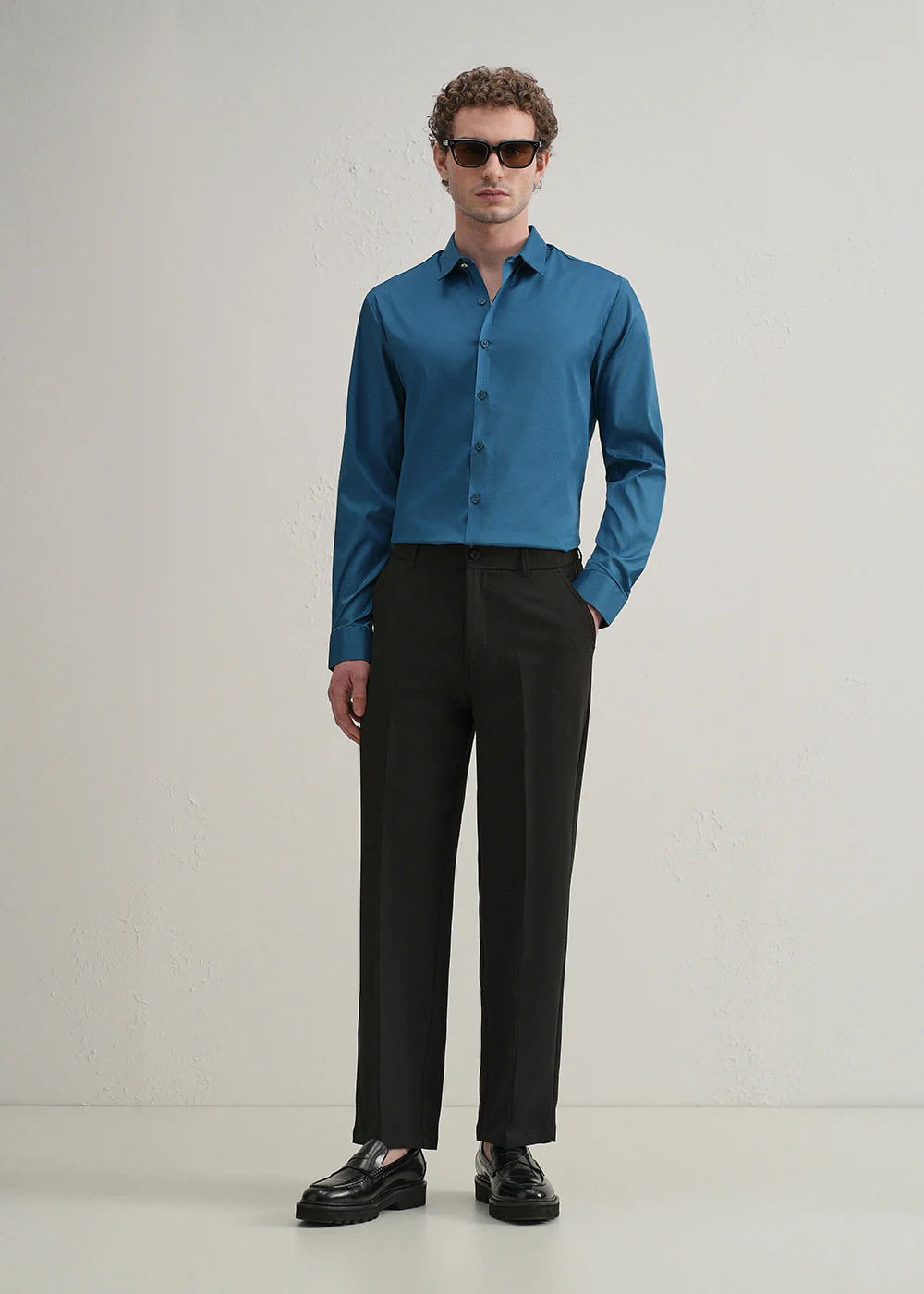 Teal Blue Plain Stitchless Placket Shirt - Image 6