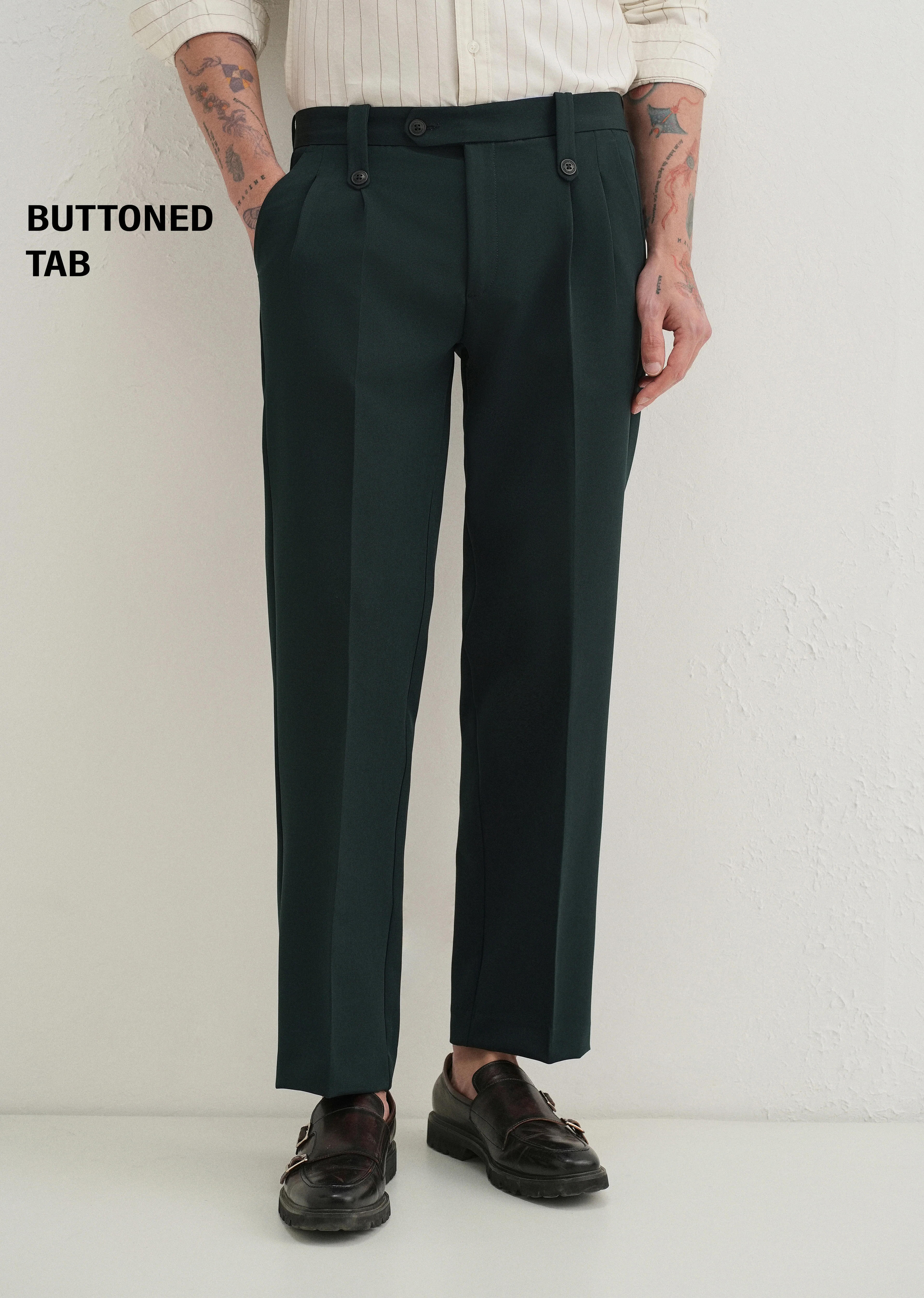 Teal Green Button-Tab Pleat Trouser - Image 7