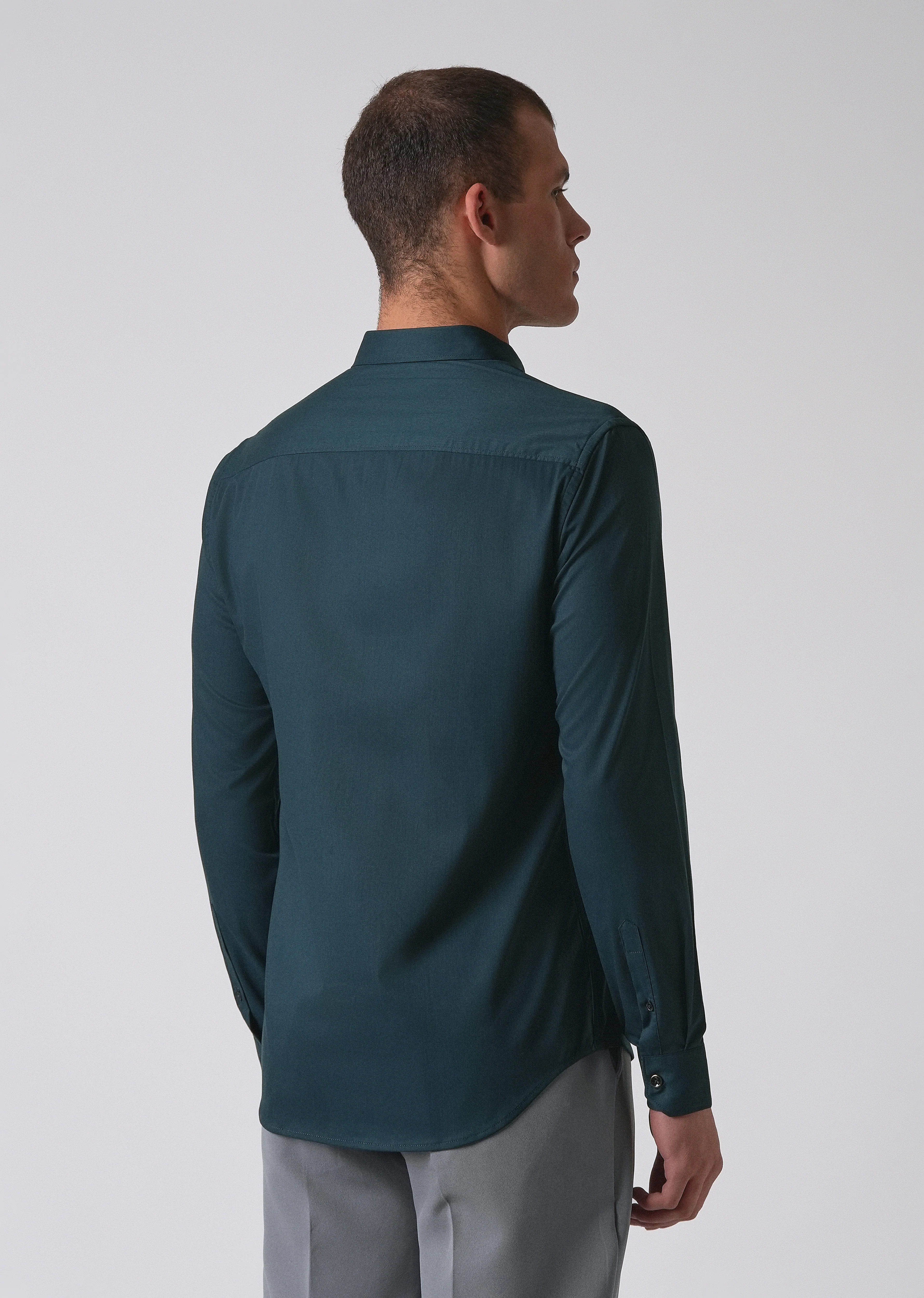Teal Green Cotton Stretch Plain Shirt - Image 2