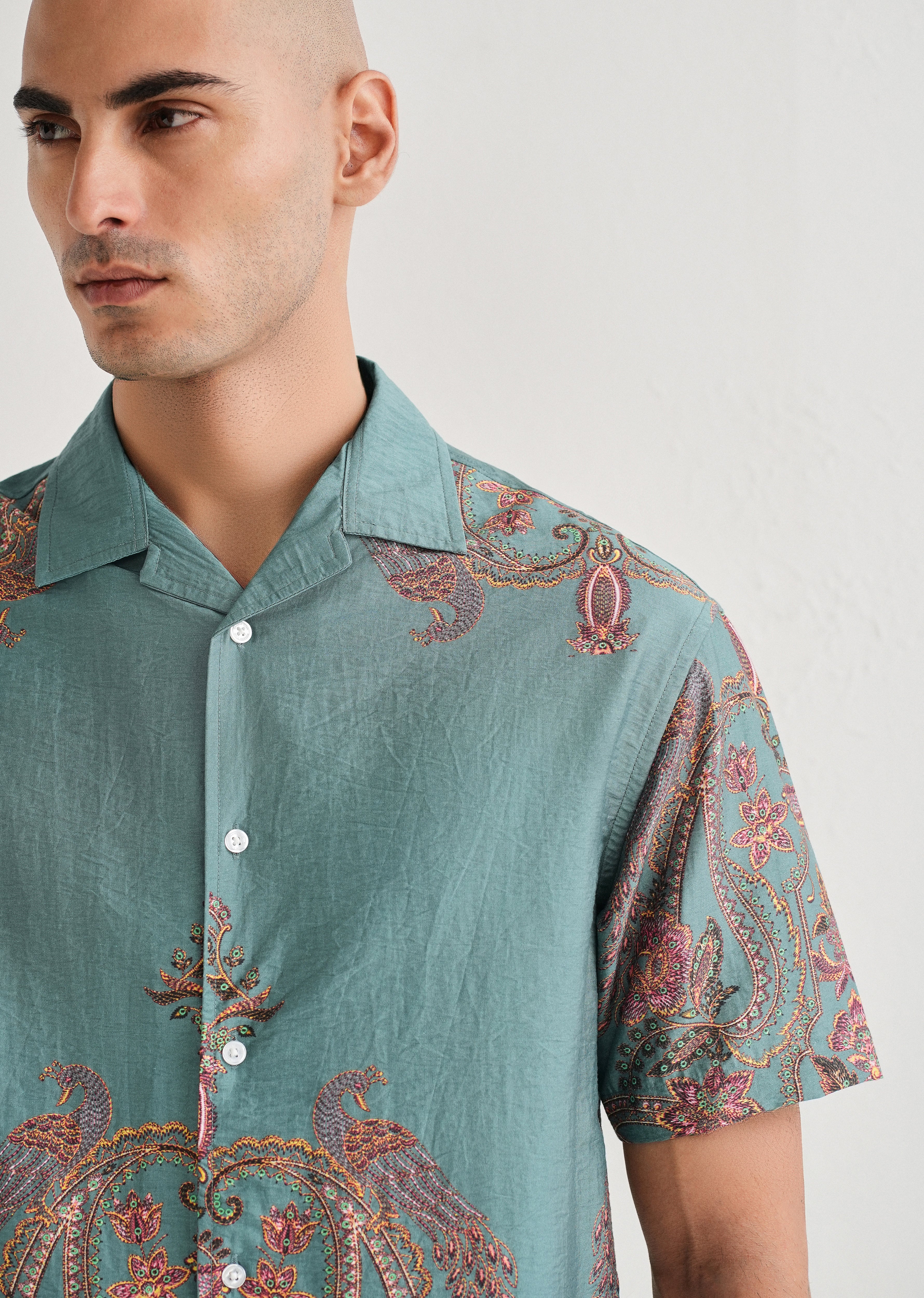 Teal Ornate Paisley Printed Shirt - Image 5