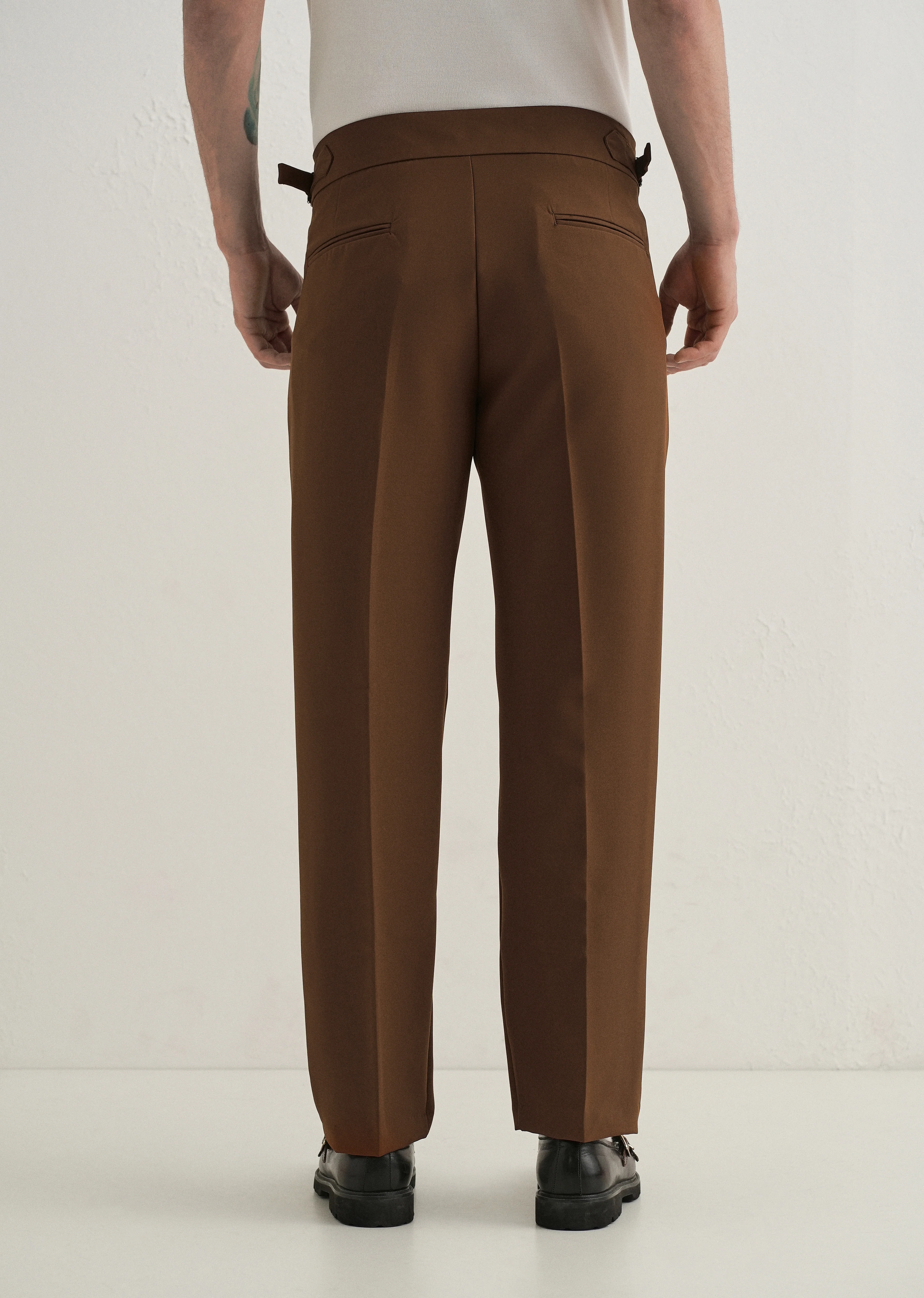 Terracotta Brown Pleated Gurkha Pant - Image 3
