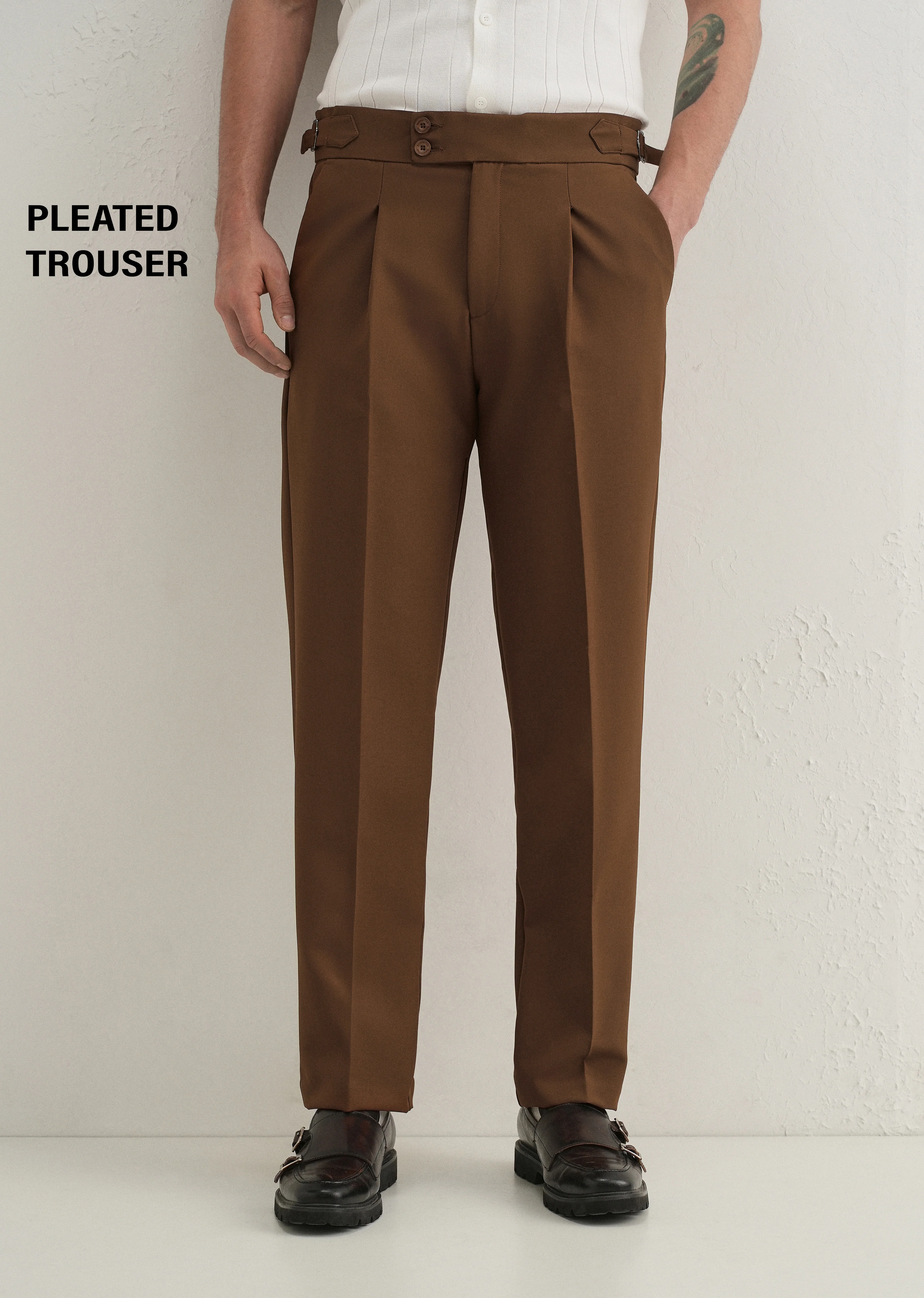 Terracotta Brown Pleated Gurkha Pant - Image 8