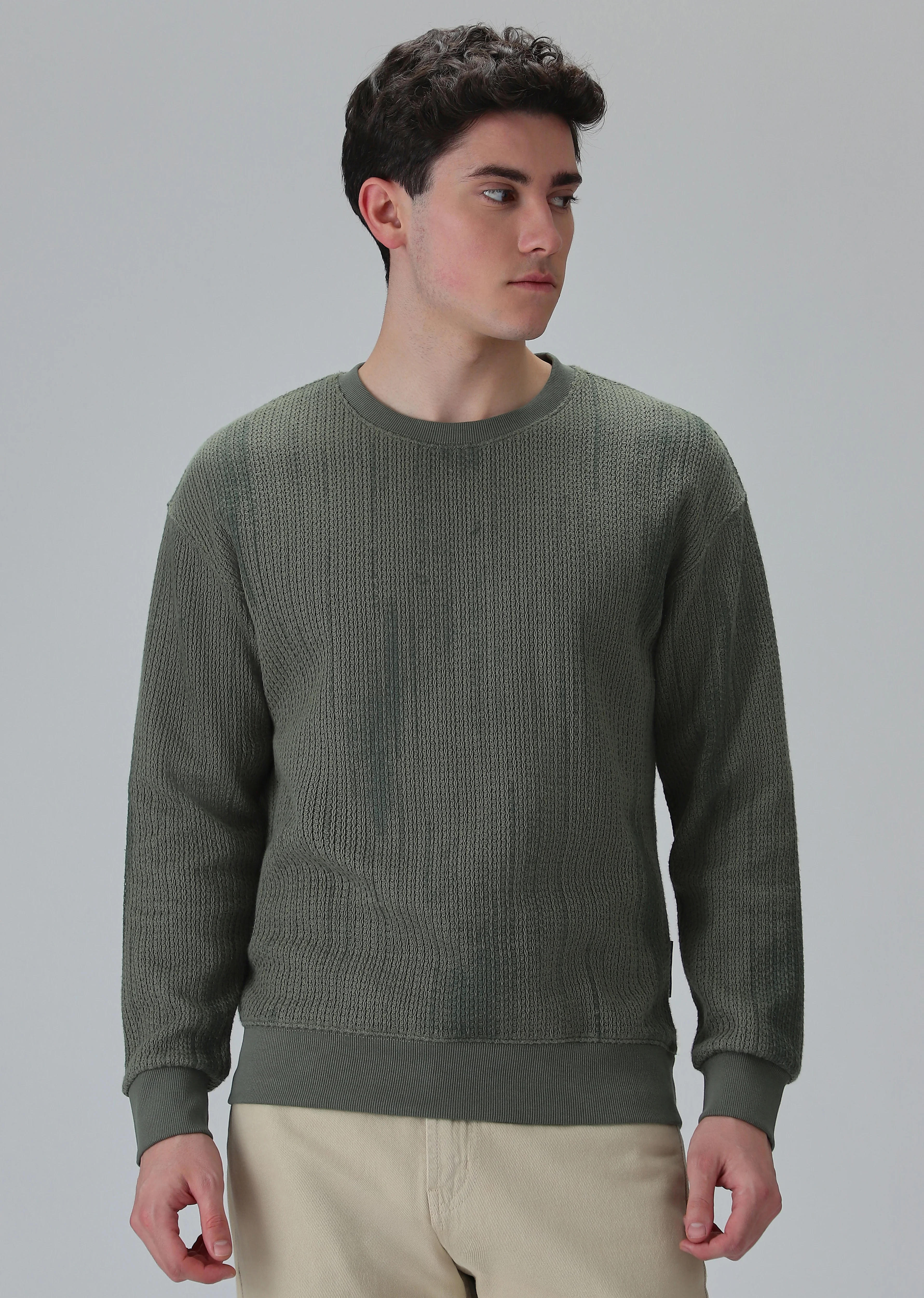 Textured Knit Green Sweatshirt - Image 3