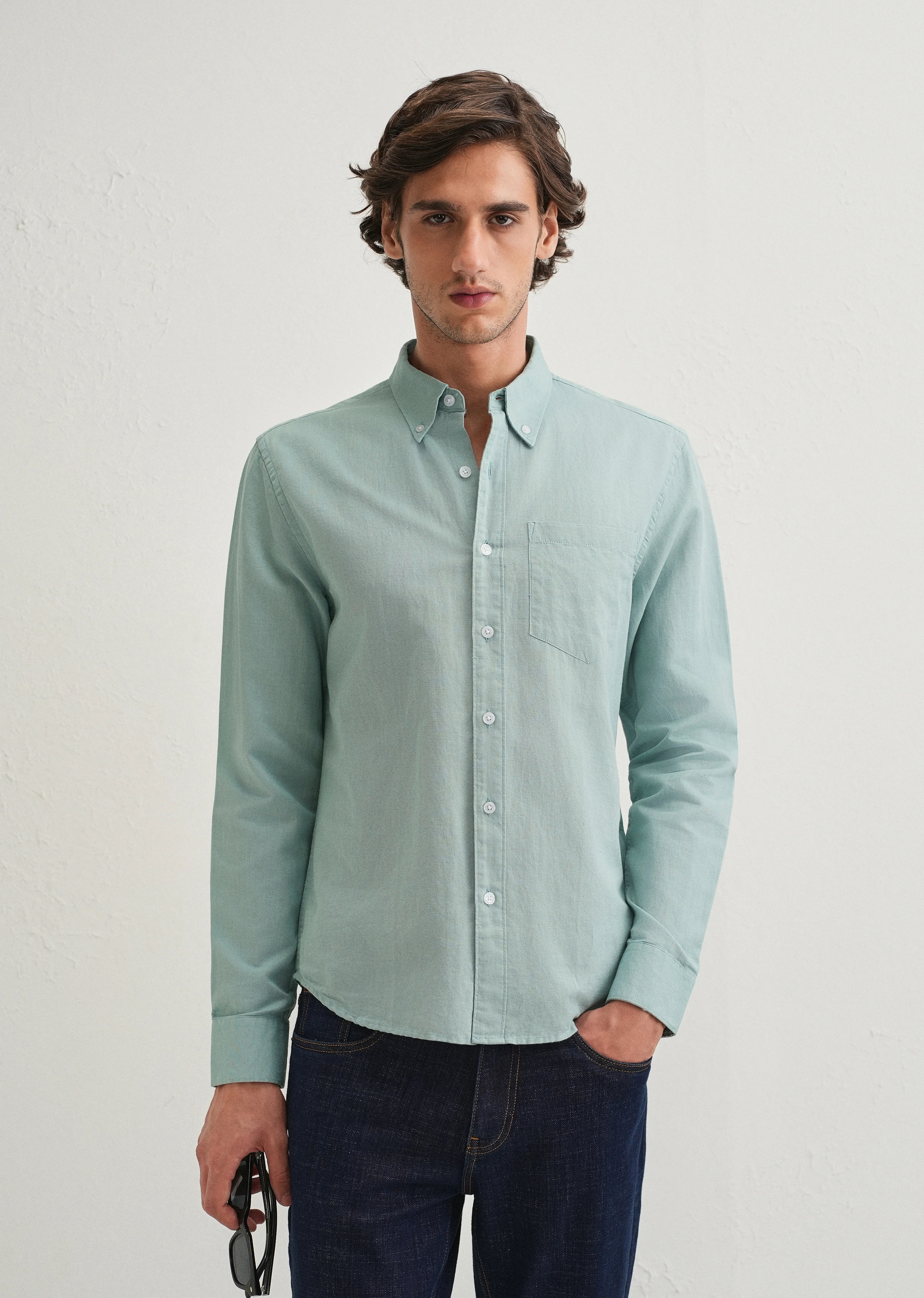 Tiffany Blue Cotton Linen Shirt - Image 2