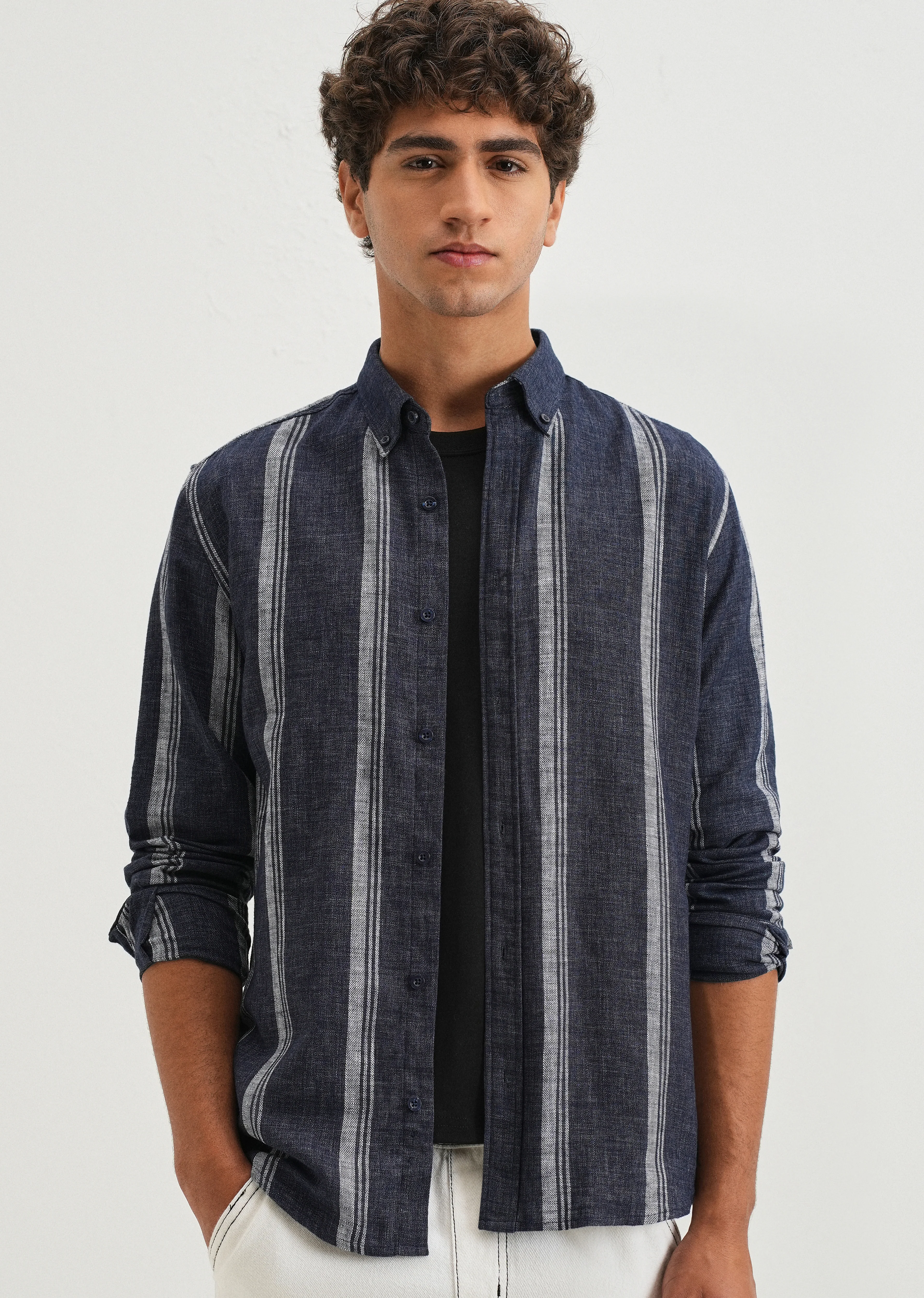 Melange Triadic Blue Stripe Shirt - Image 7