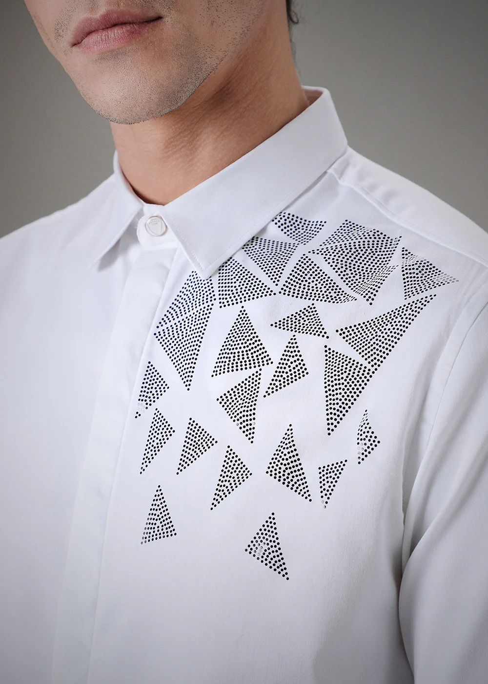 Triangle Grid White Designer Shirt - Image 2