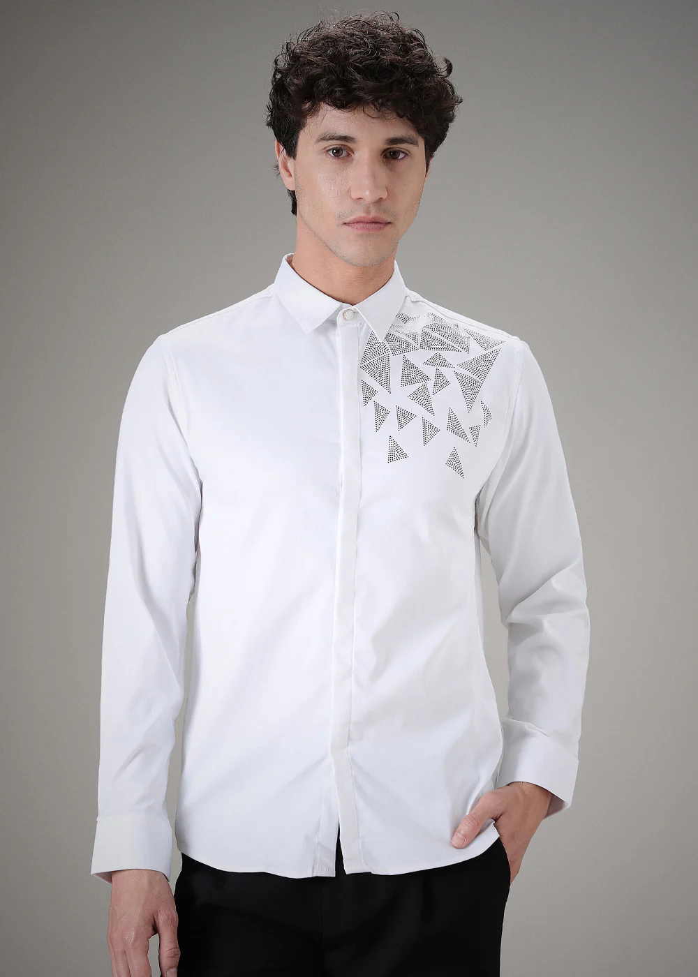 Triangle Grid White Designer Shirt - Image 3