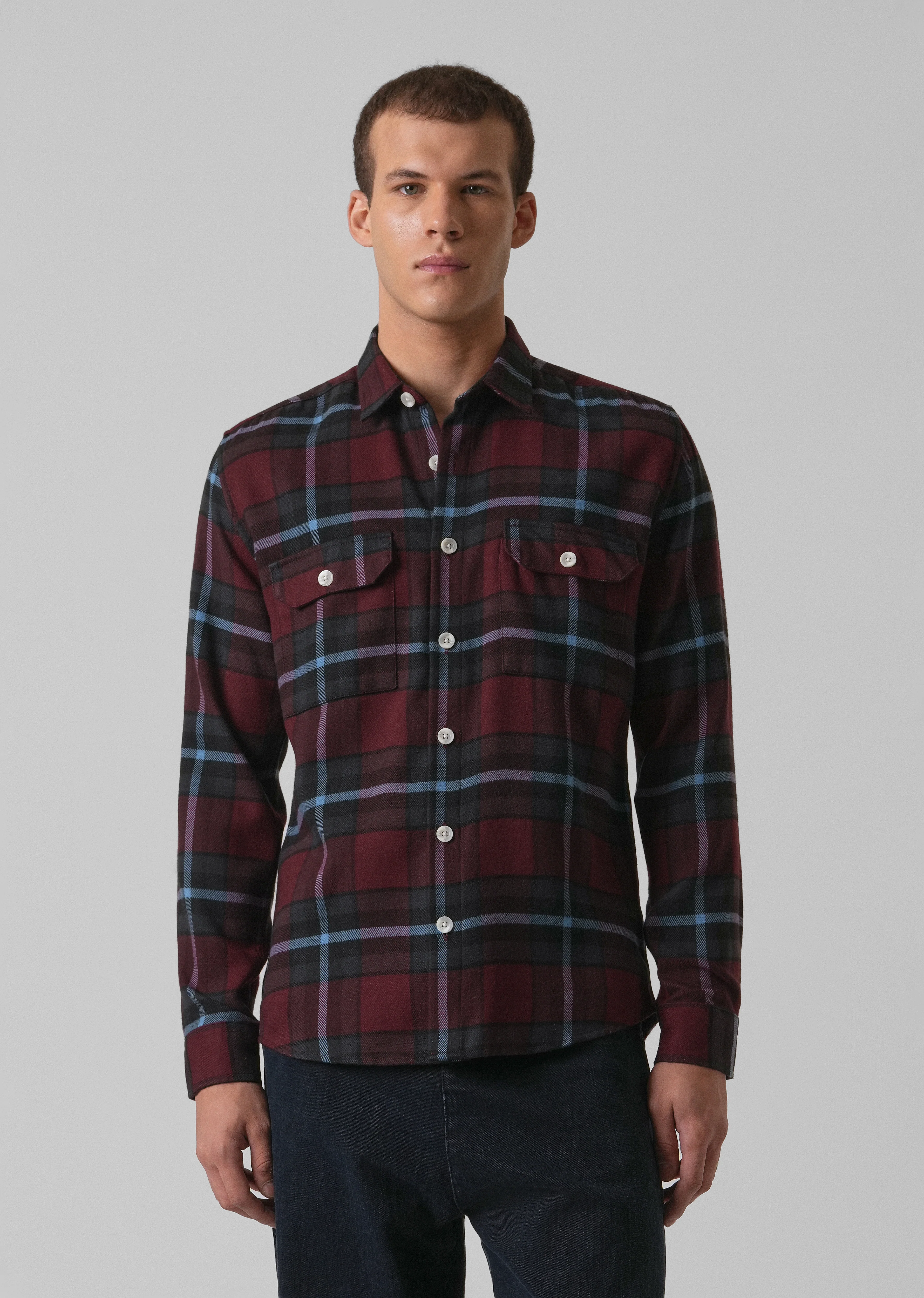 True Red Brushed Cotton Check Shirt - Image 3