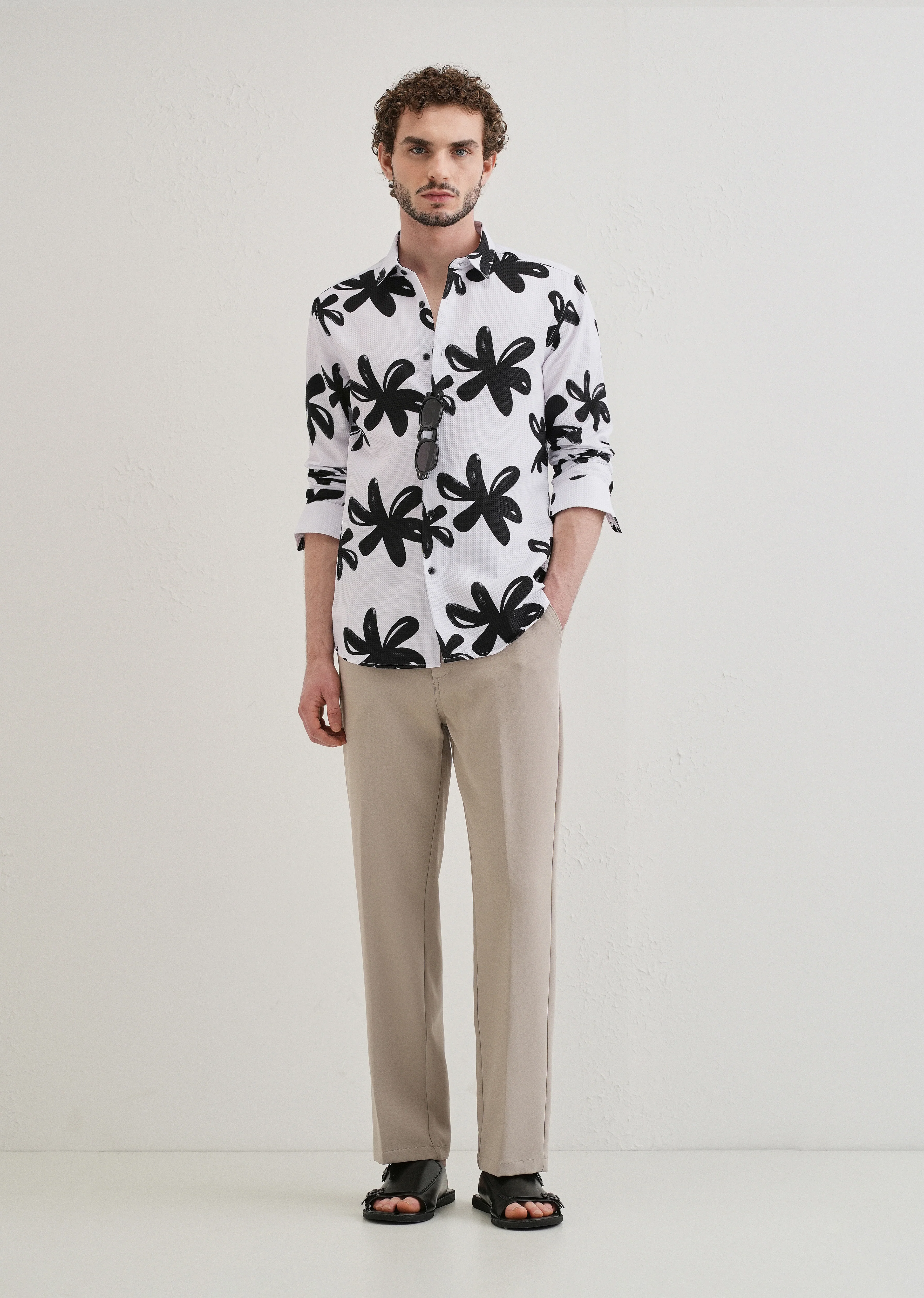 Twig Flower Waffle Dobby White Shirt - Image 6