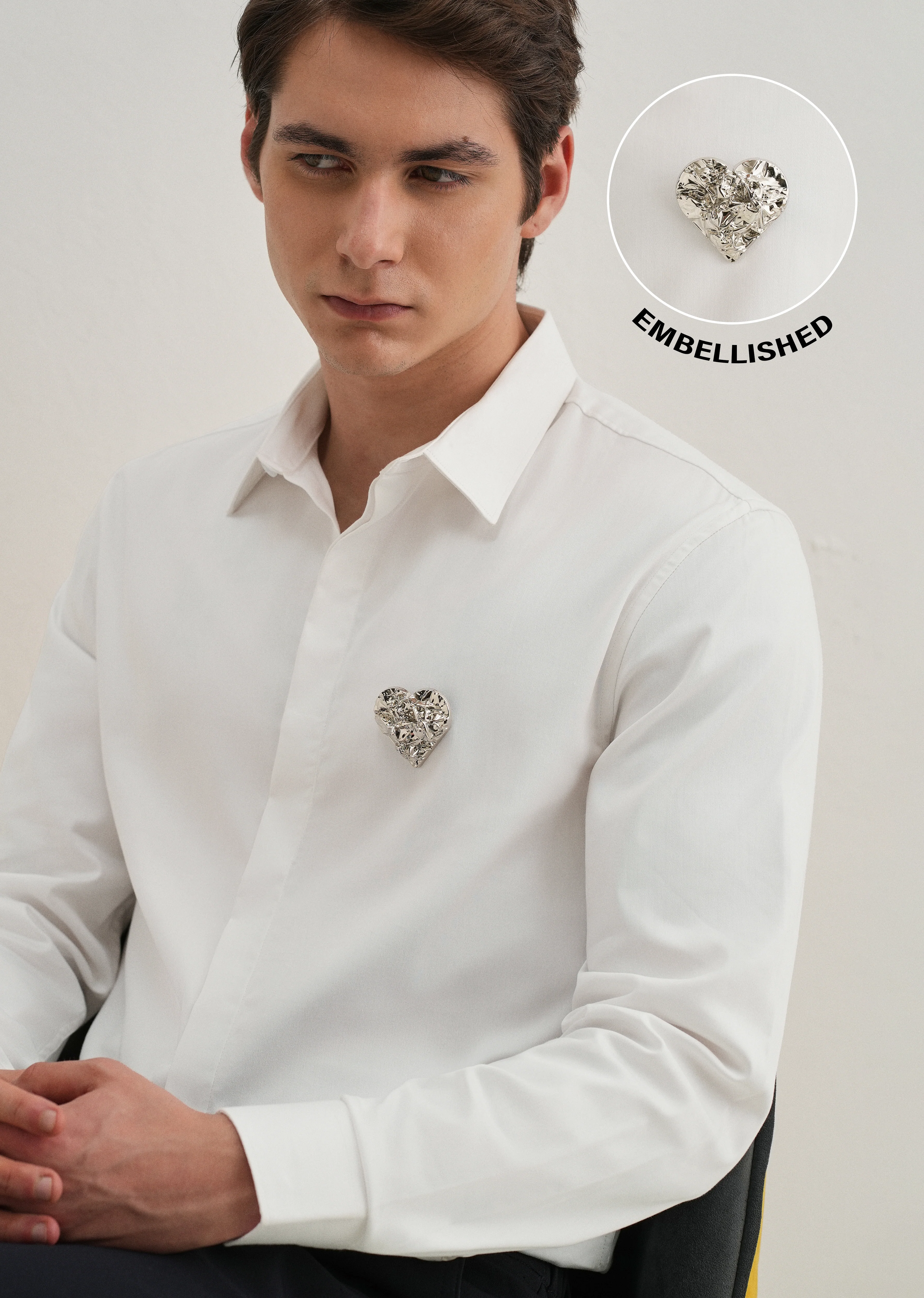 Valentine Heart Brooch White Designer Shirt - Image 7