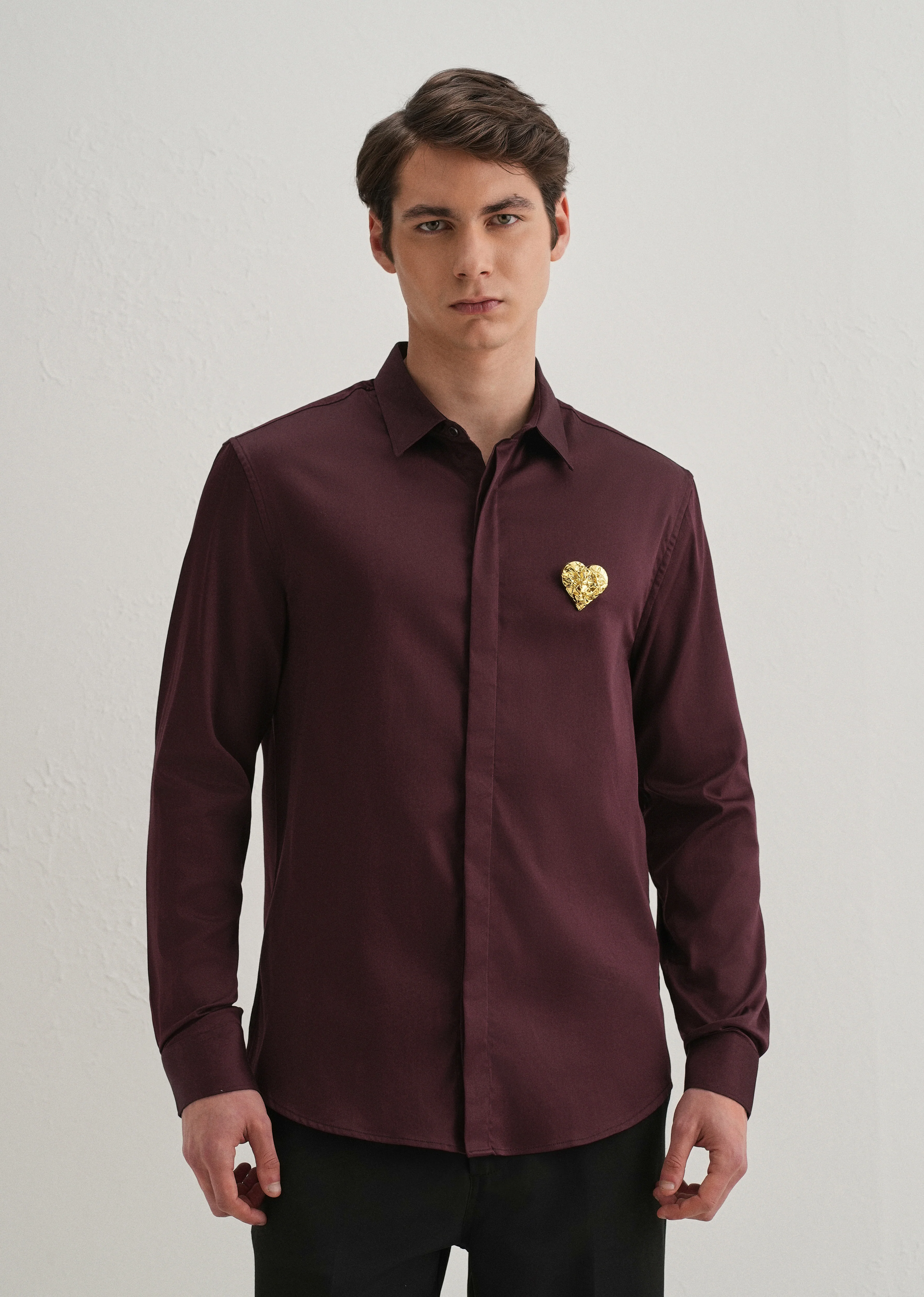 Valentine Heart Brooch Wine Designer Shirt - Image 3