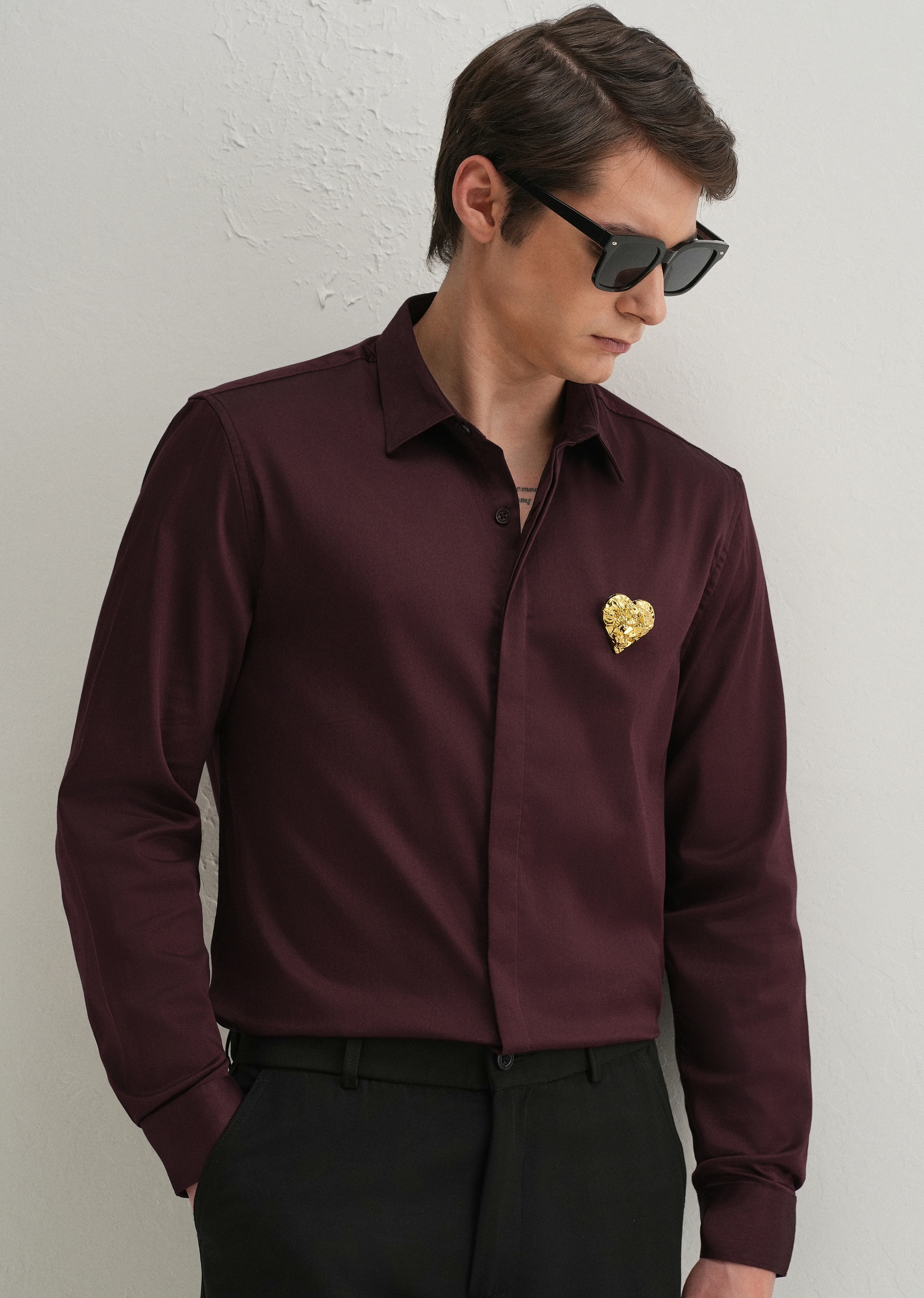 Valentine Heart Brooch Wine Designer Shirt - Image 7