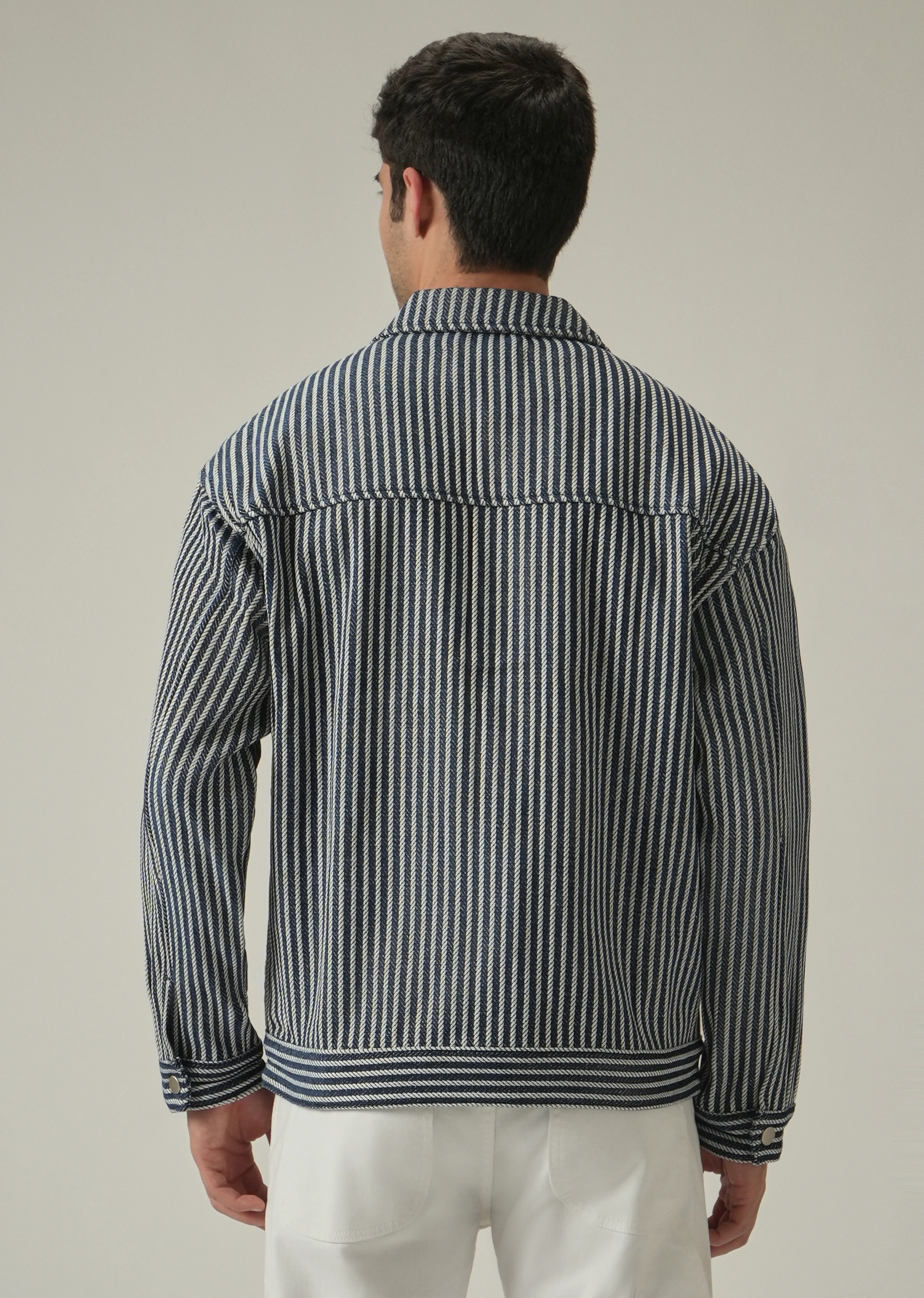 Vertical Striped Denim Jacquard Jacket - Image 2