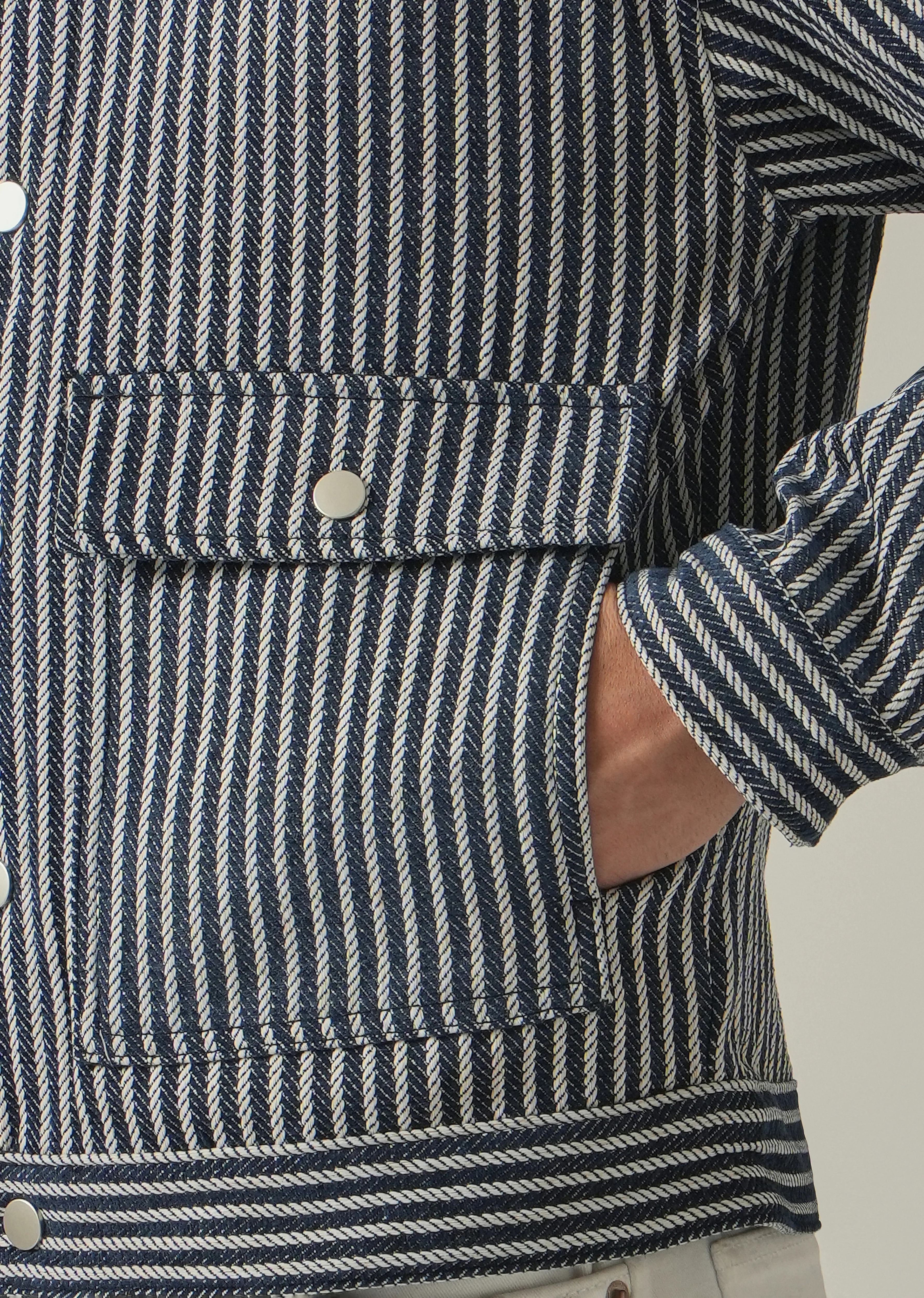 Vertical Striped Denim Jacquard Jacket - Image 5
