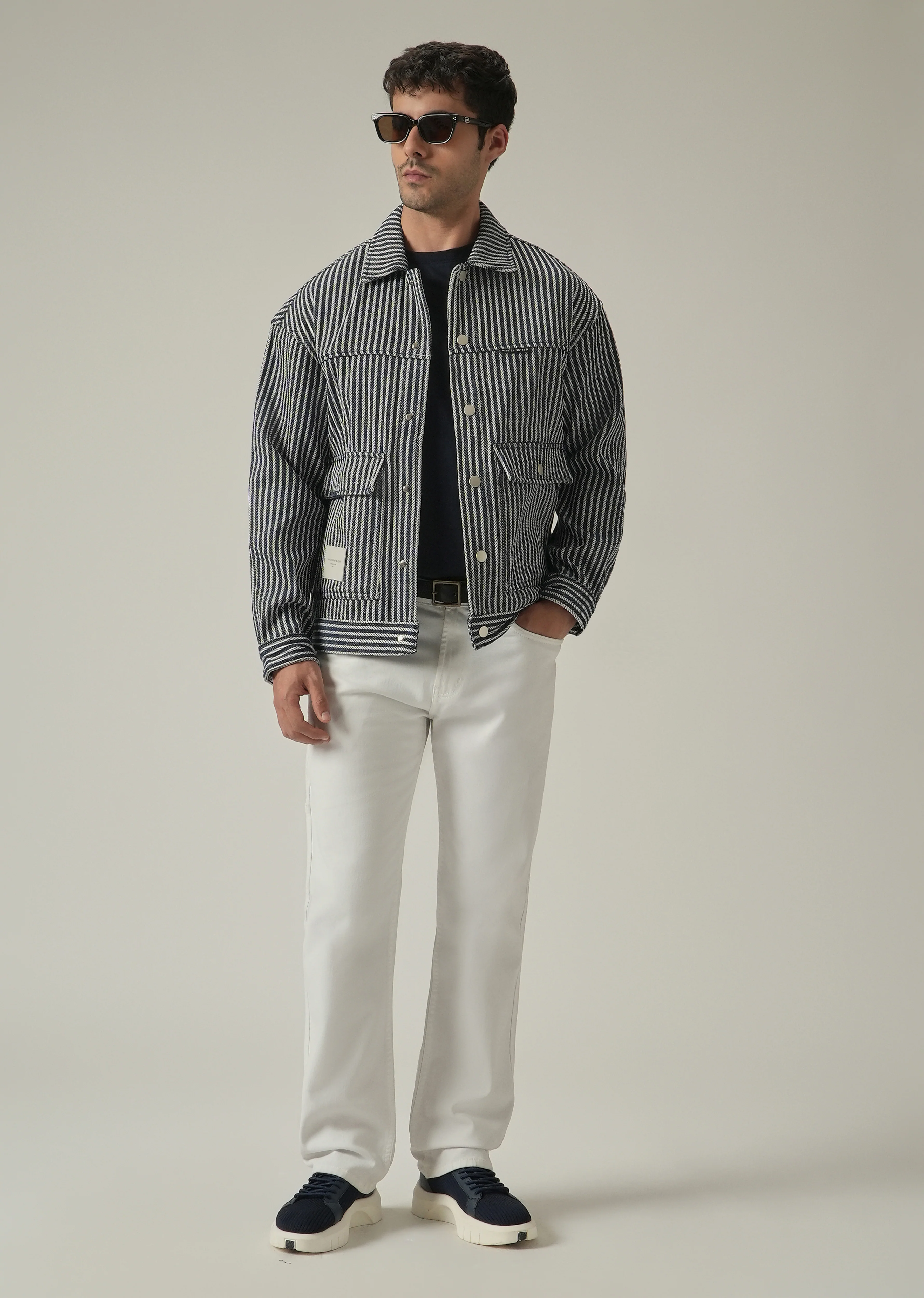 Vertical Striped Denim Jacquard Jacket - Image 6