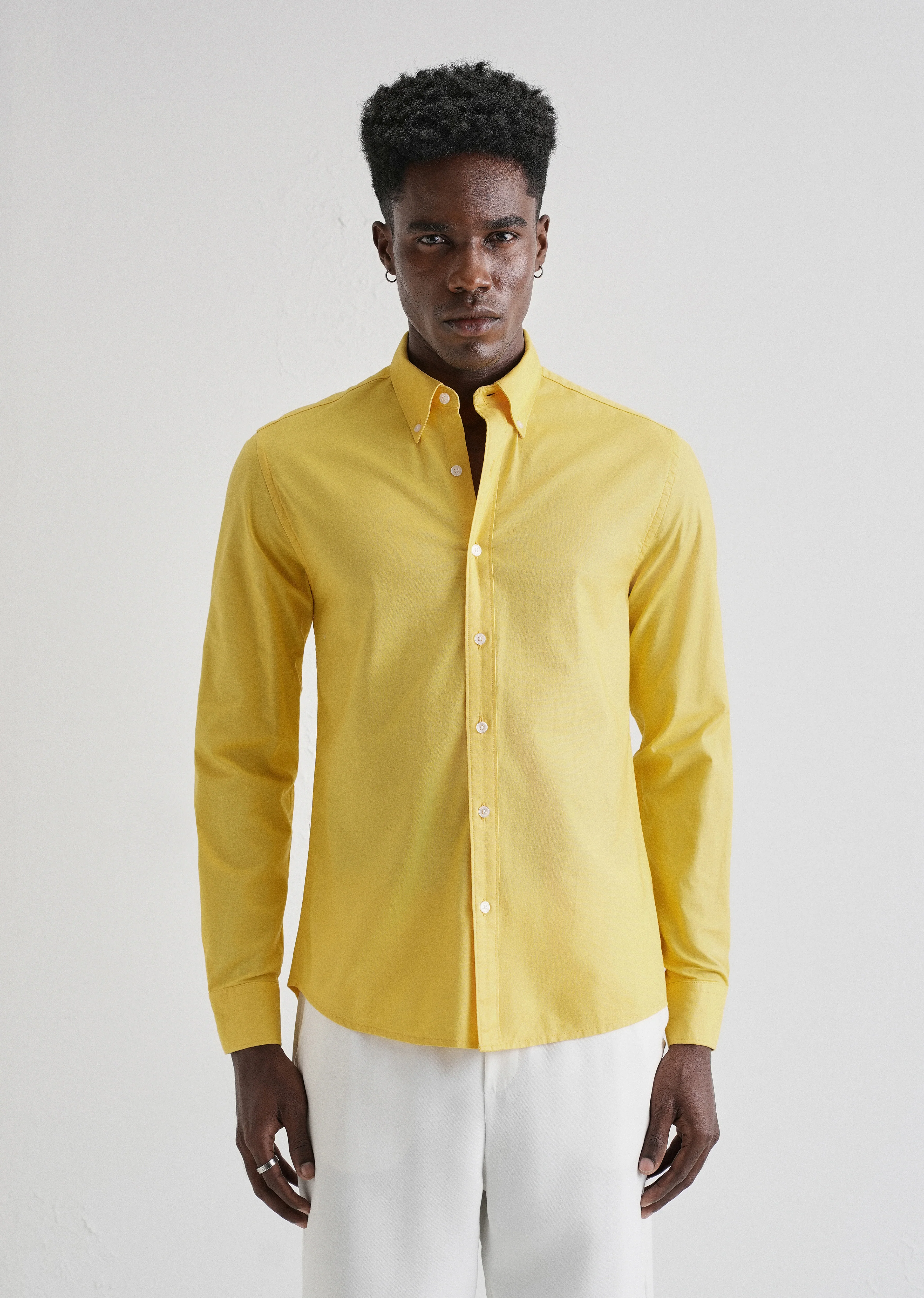 Vibrant Yellow Plain Oxford Shirt - Image 3