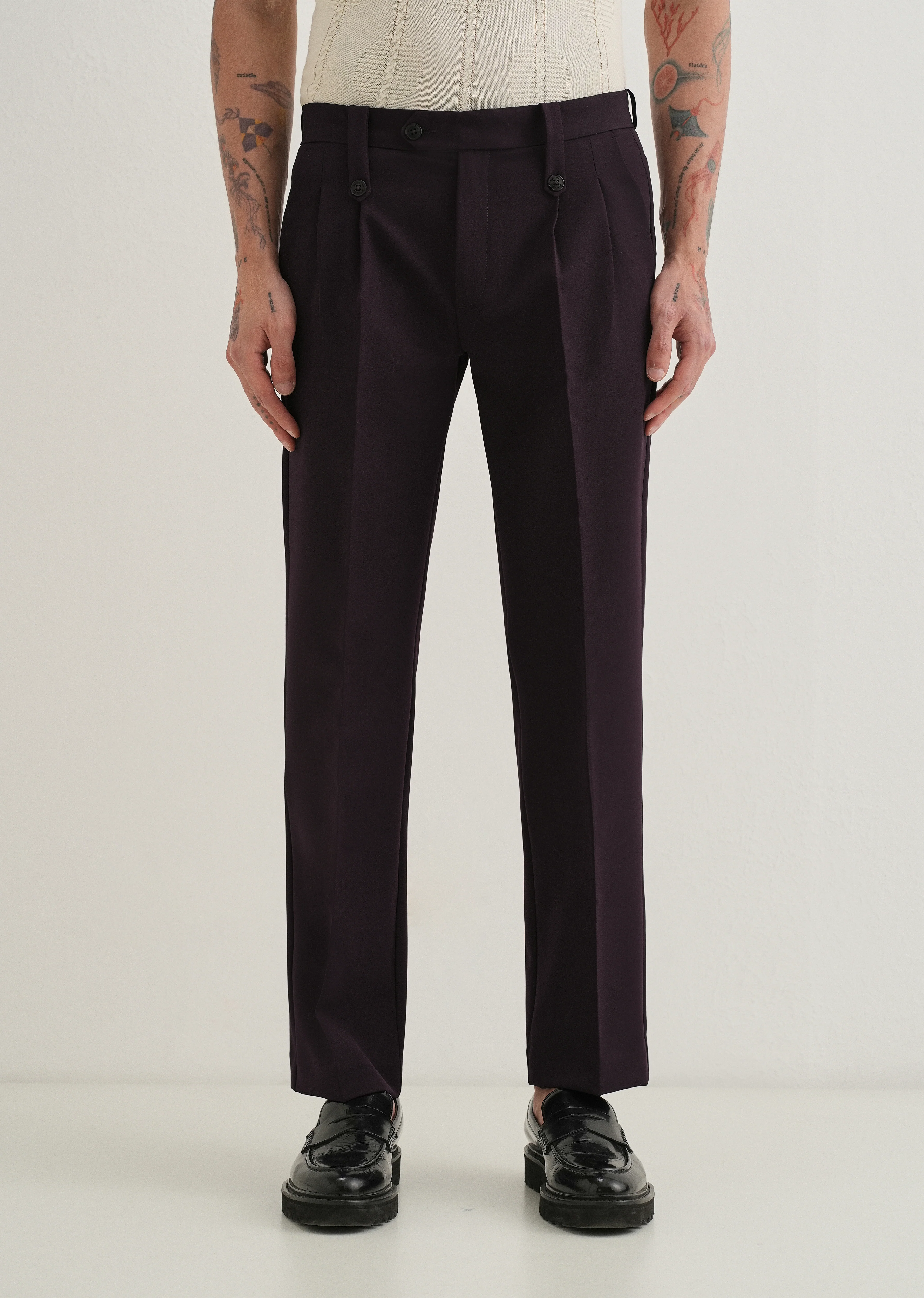 Violet Button-Tab Pleat Trouser - Image 3