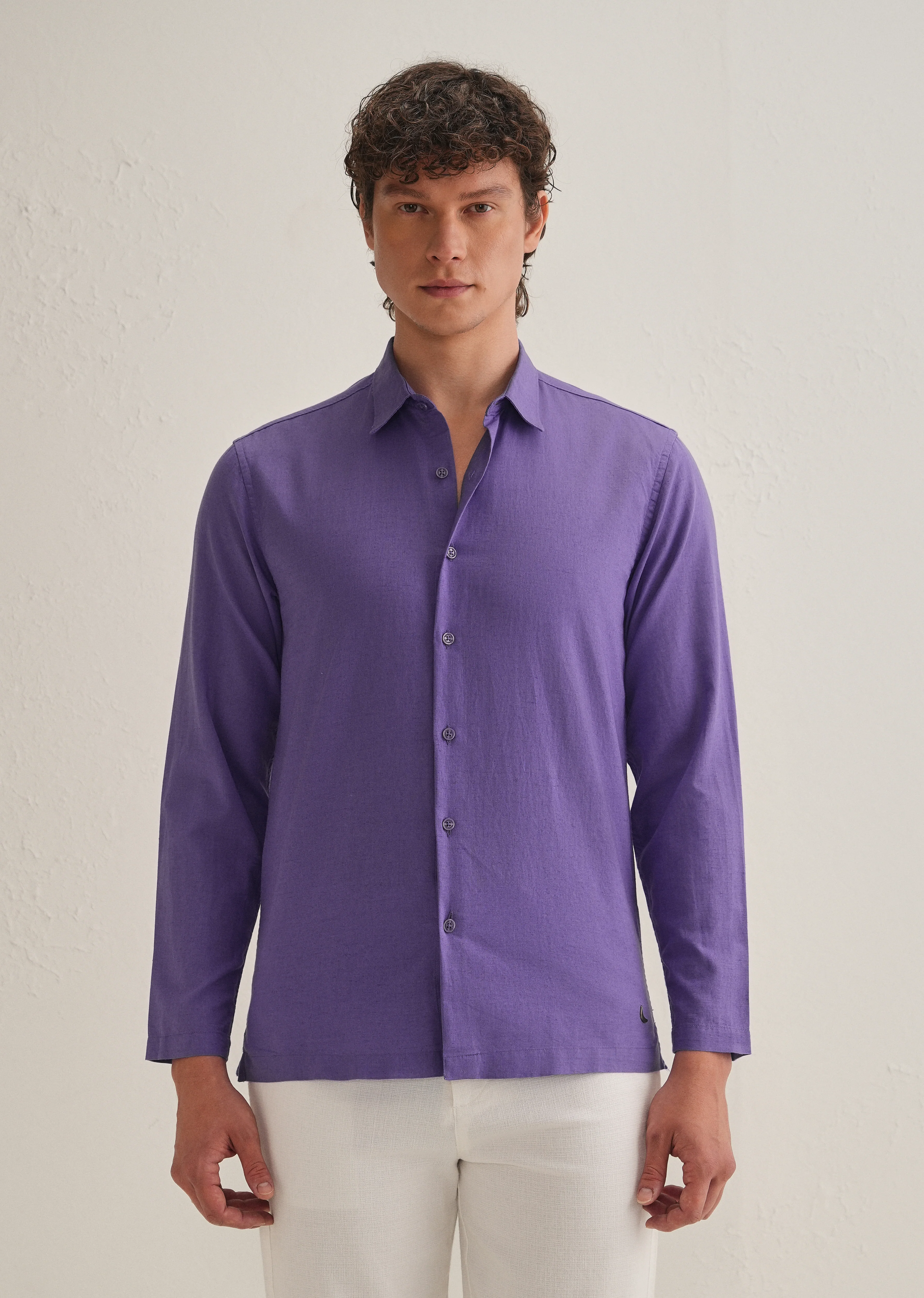 Violet Hidden Sleeve Placket Cotton Linen Shirt - Image 4