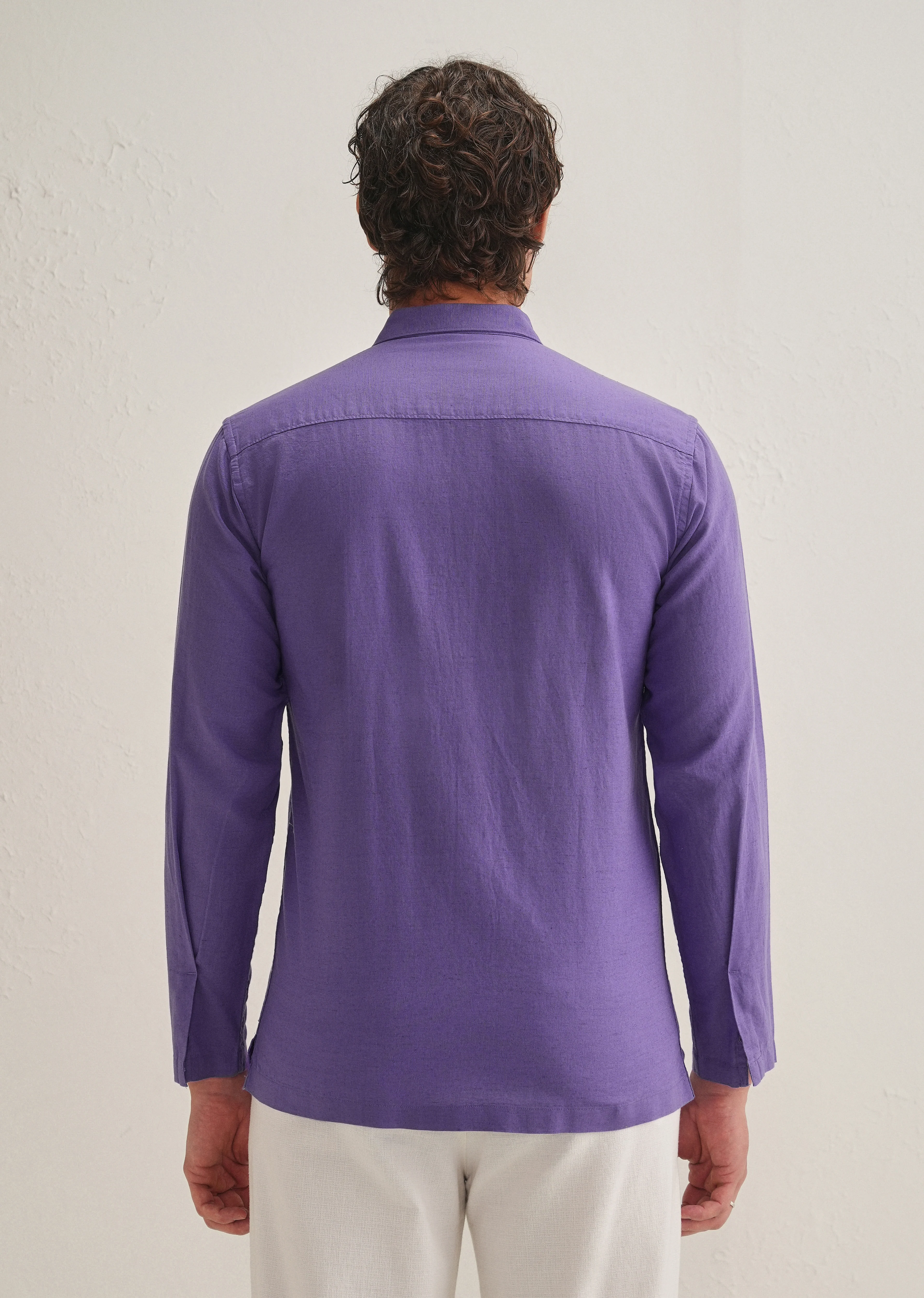 Violet Hidden Sleeve Placket Cotton Linen Shirt - Image 5