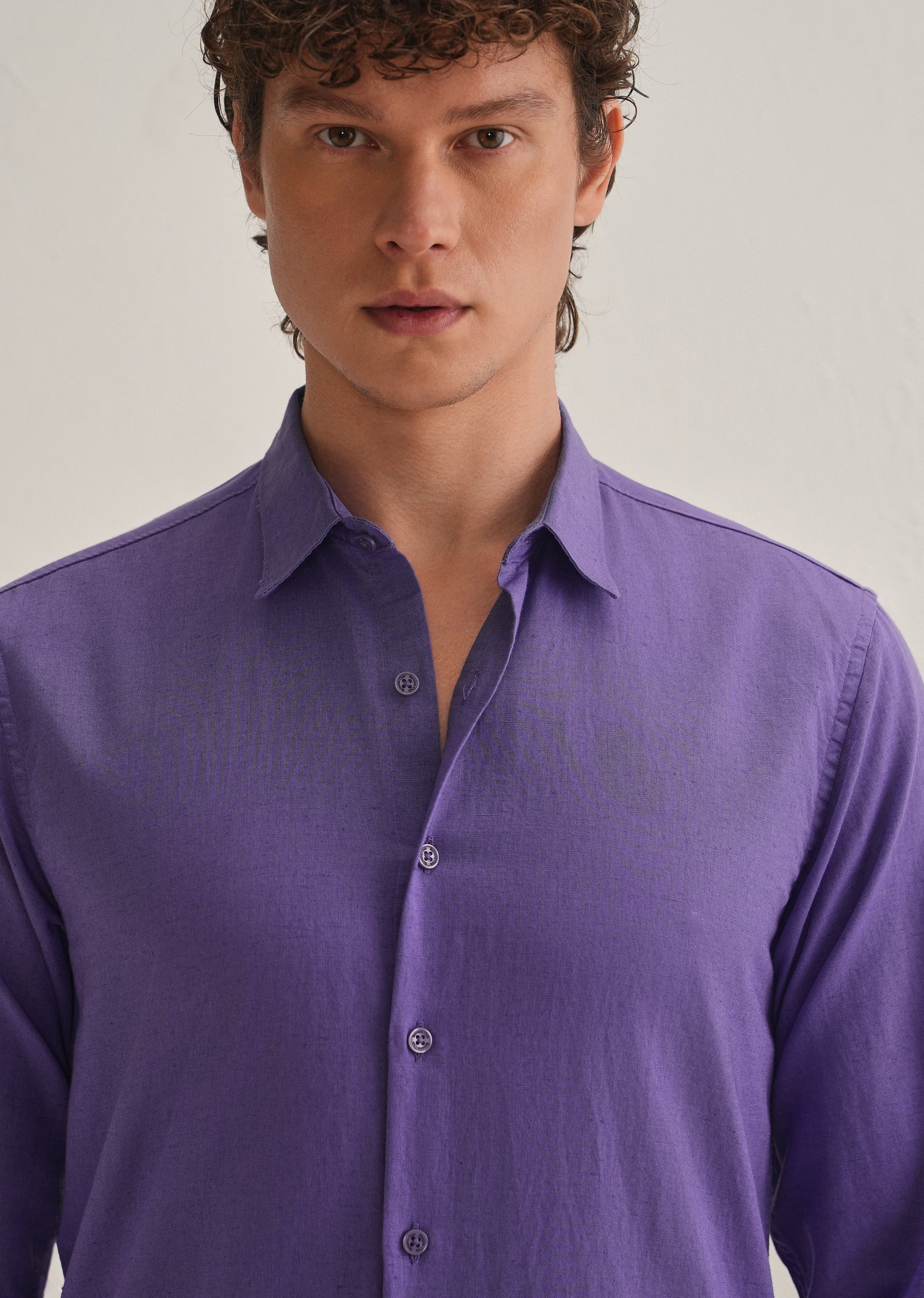 Violet Hidden Sleeve Placket Cotton Linen Shirt - Image 7