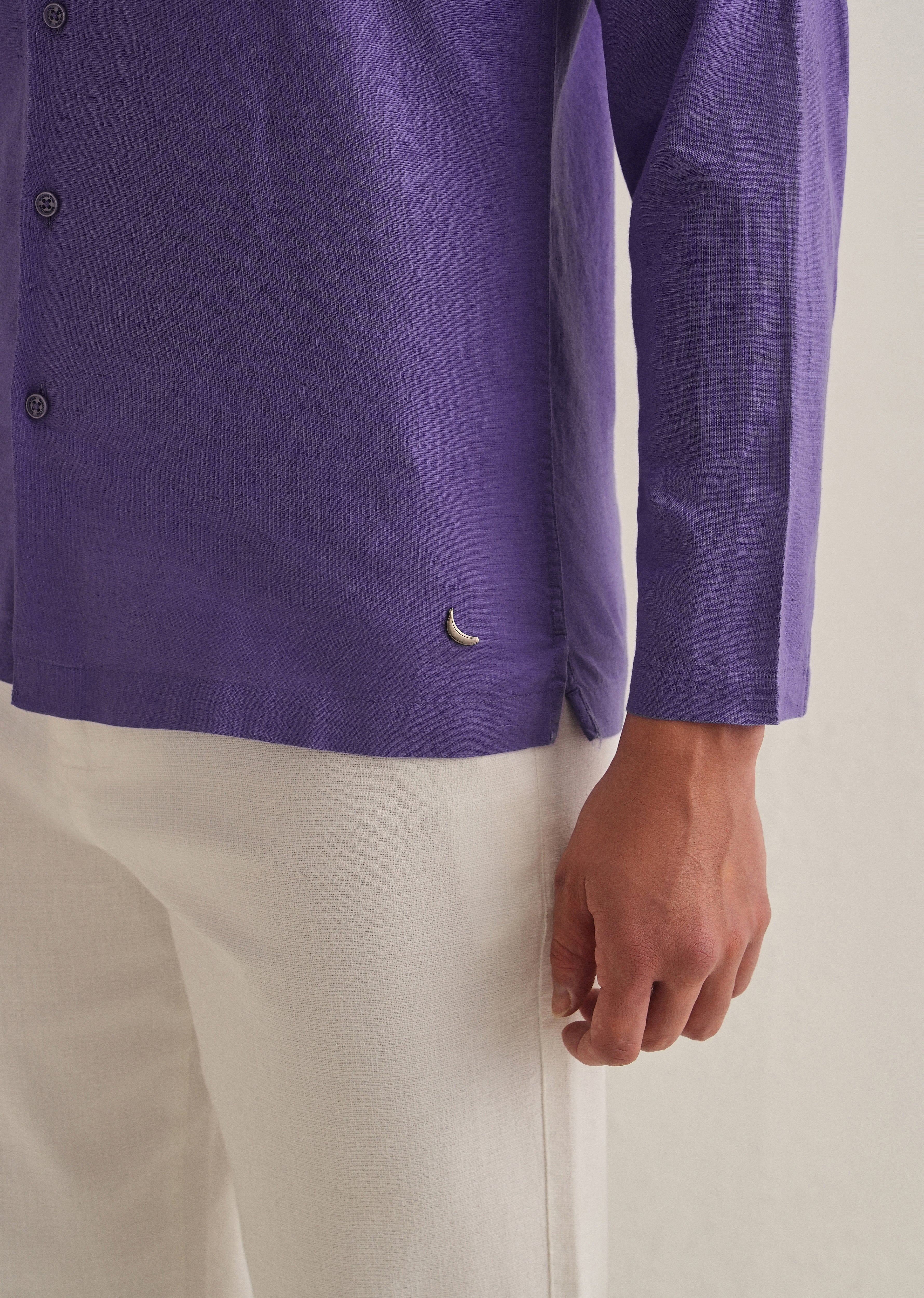 Violet Hidden Sleeve Placket Cotton Linen Shirt - Image 8