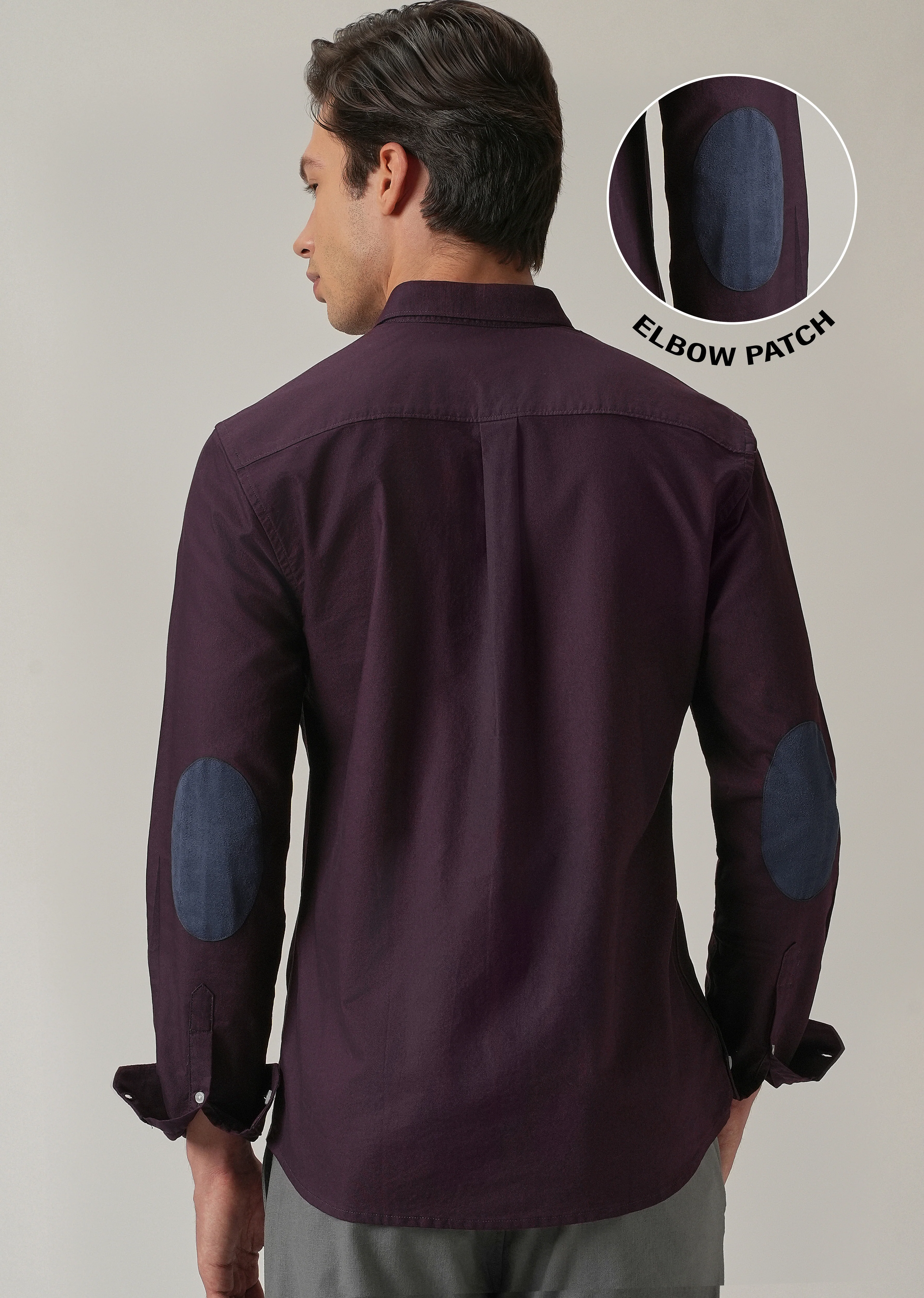 Violet Plain Elbow Patch Oxford Shirt - Image 9