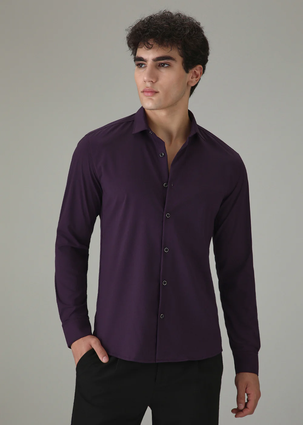 Violet Plain Wrinkle Free Shirt - Image 3