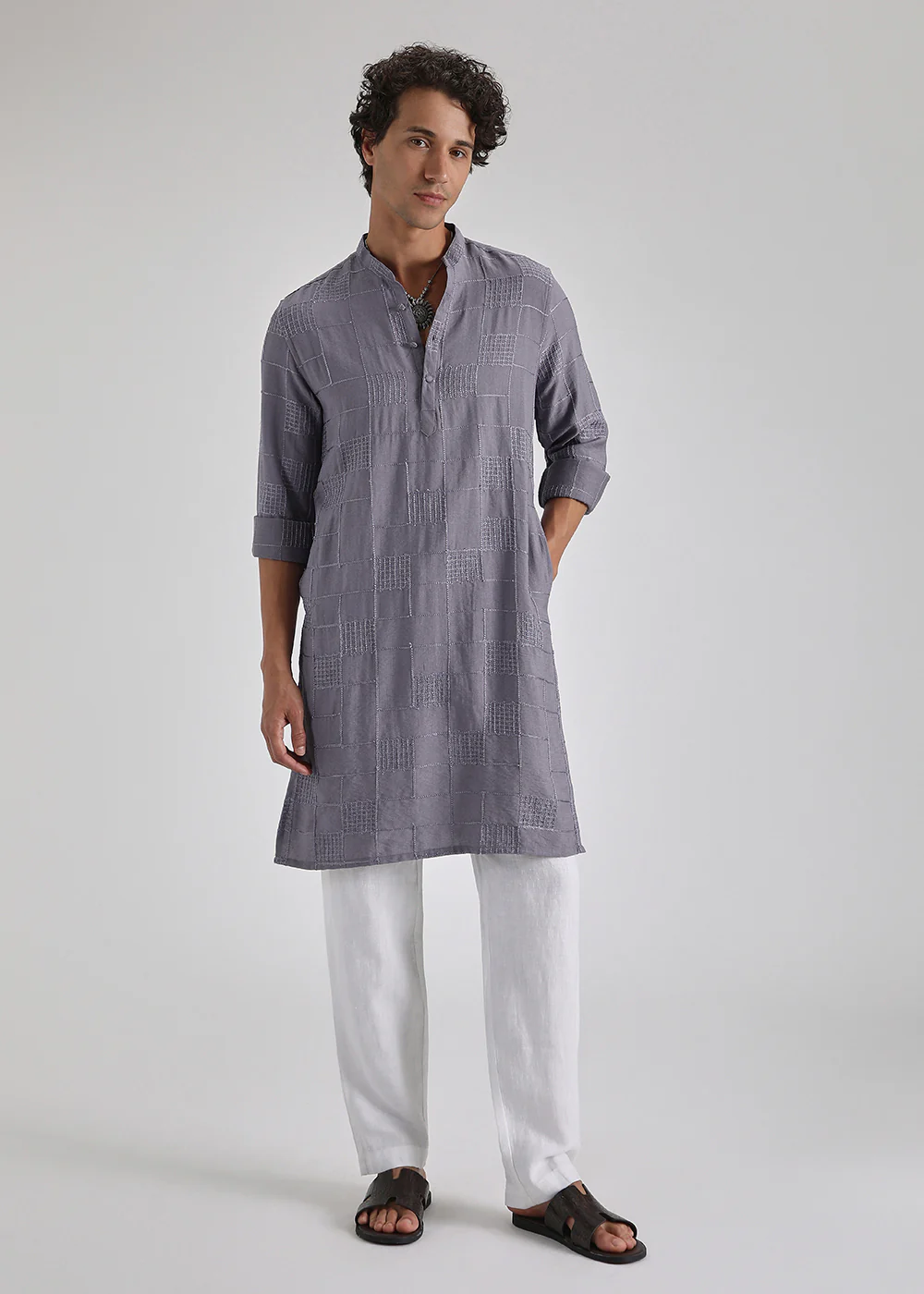 Violet Self Thread Embroidered Kurta - Image 6