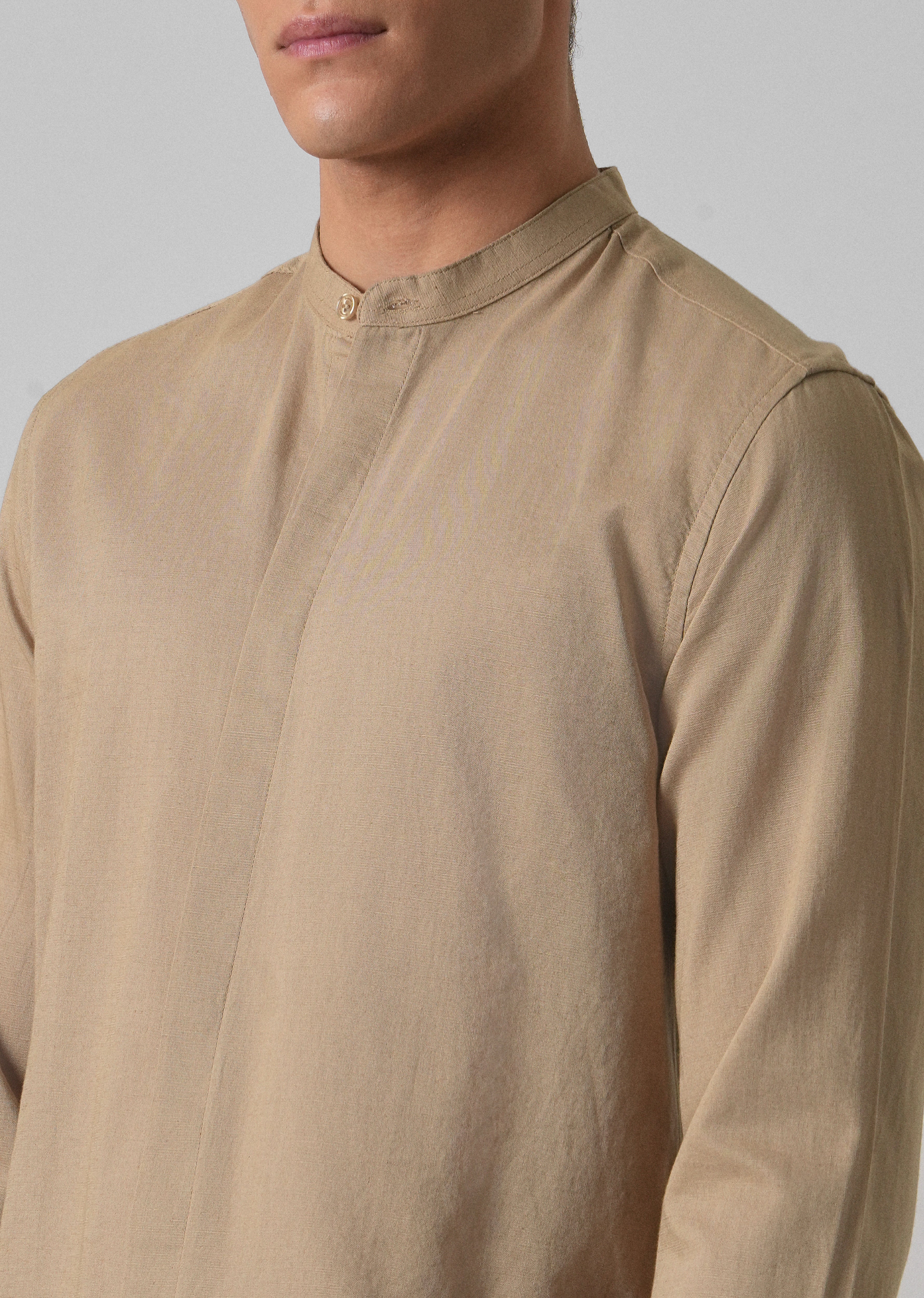 Warm Beige Cotton Linen Shirt - Image 5