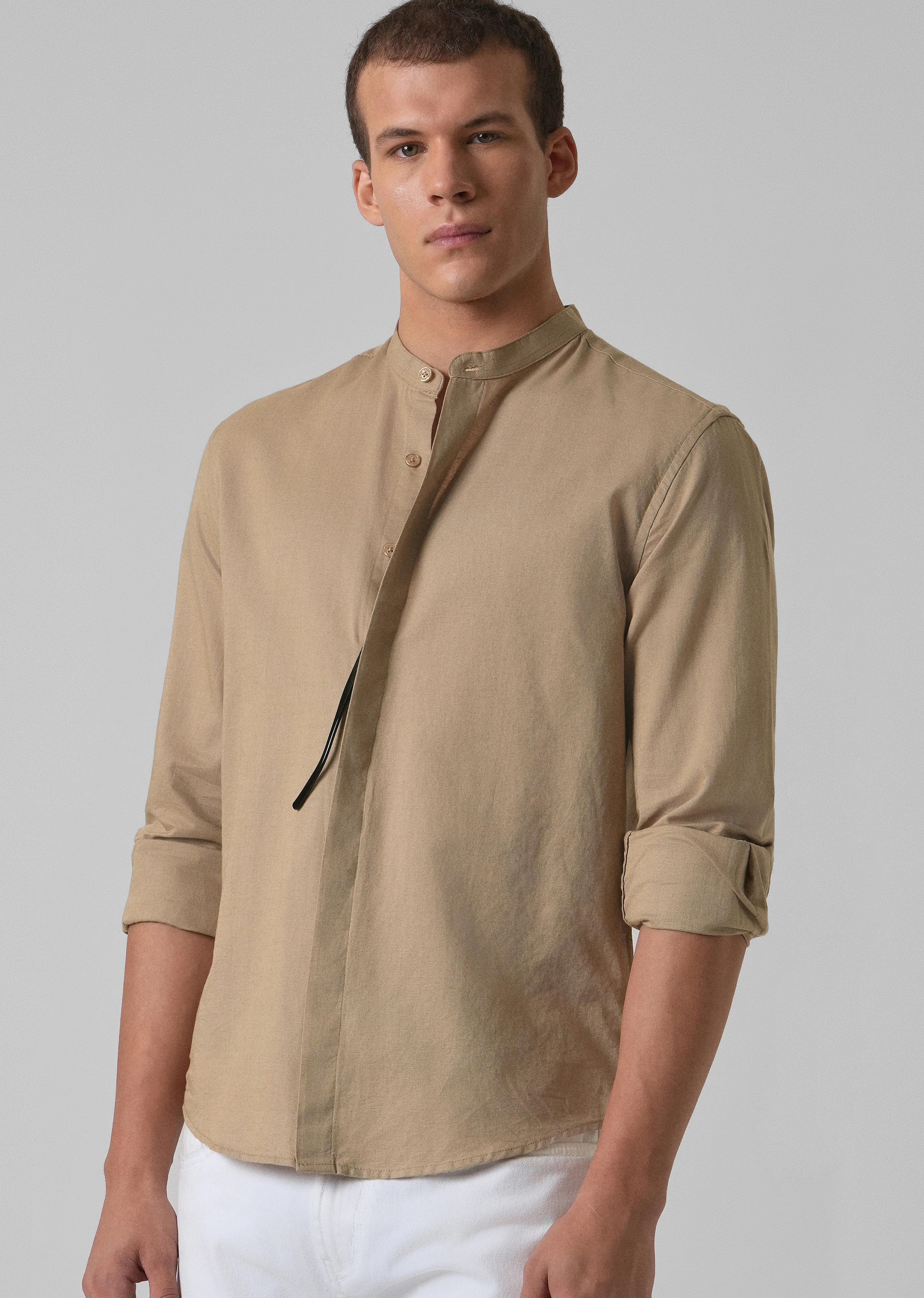 Warm Beige Cotton Linen Shirt - Image 7