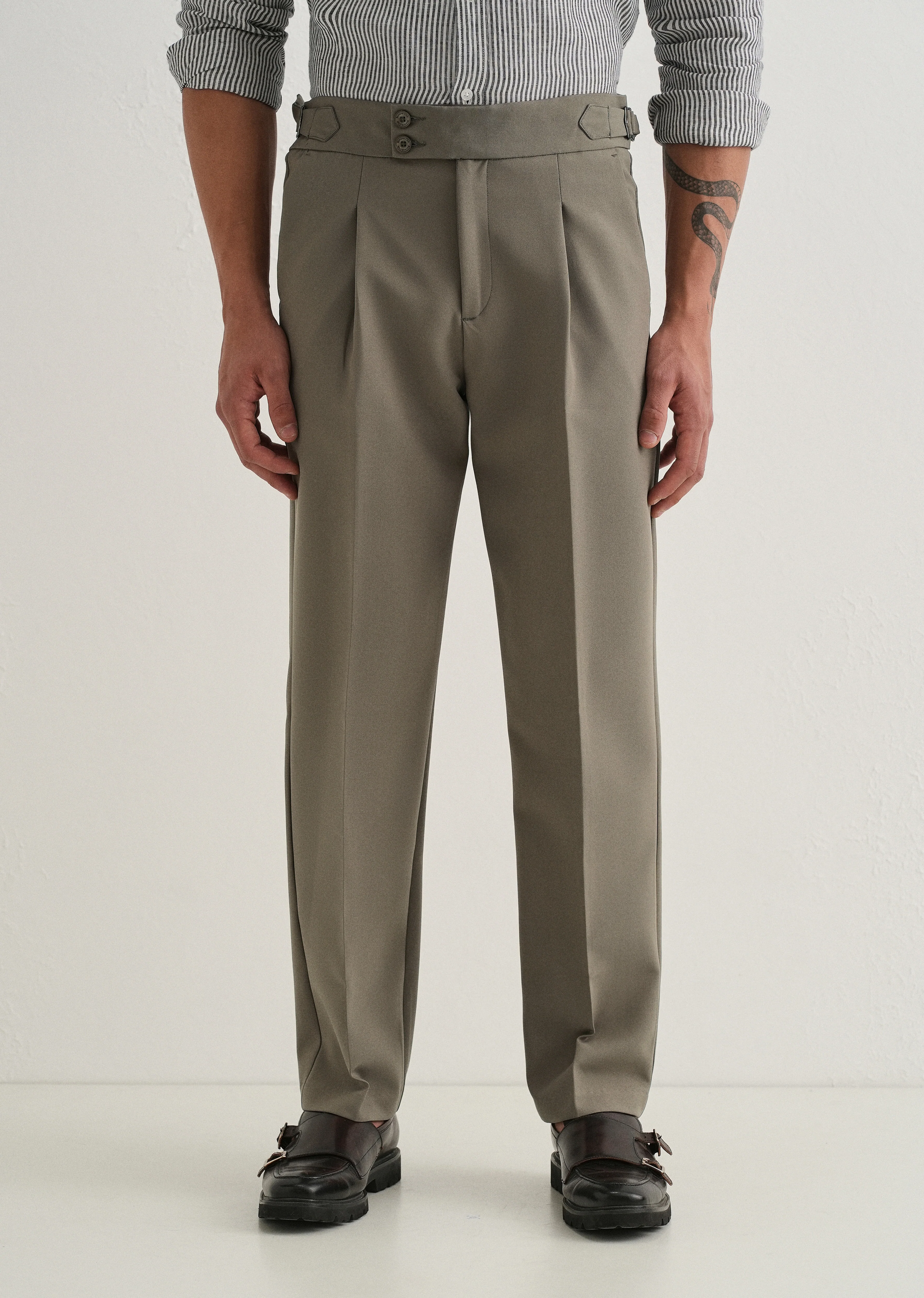 Warm Taupe Pleated Gurkha Pant - Image 4