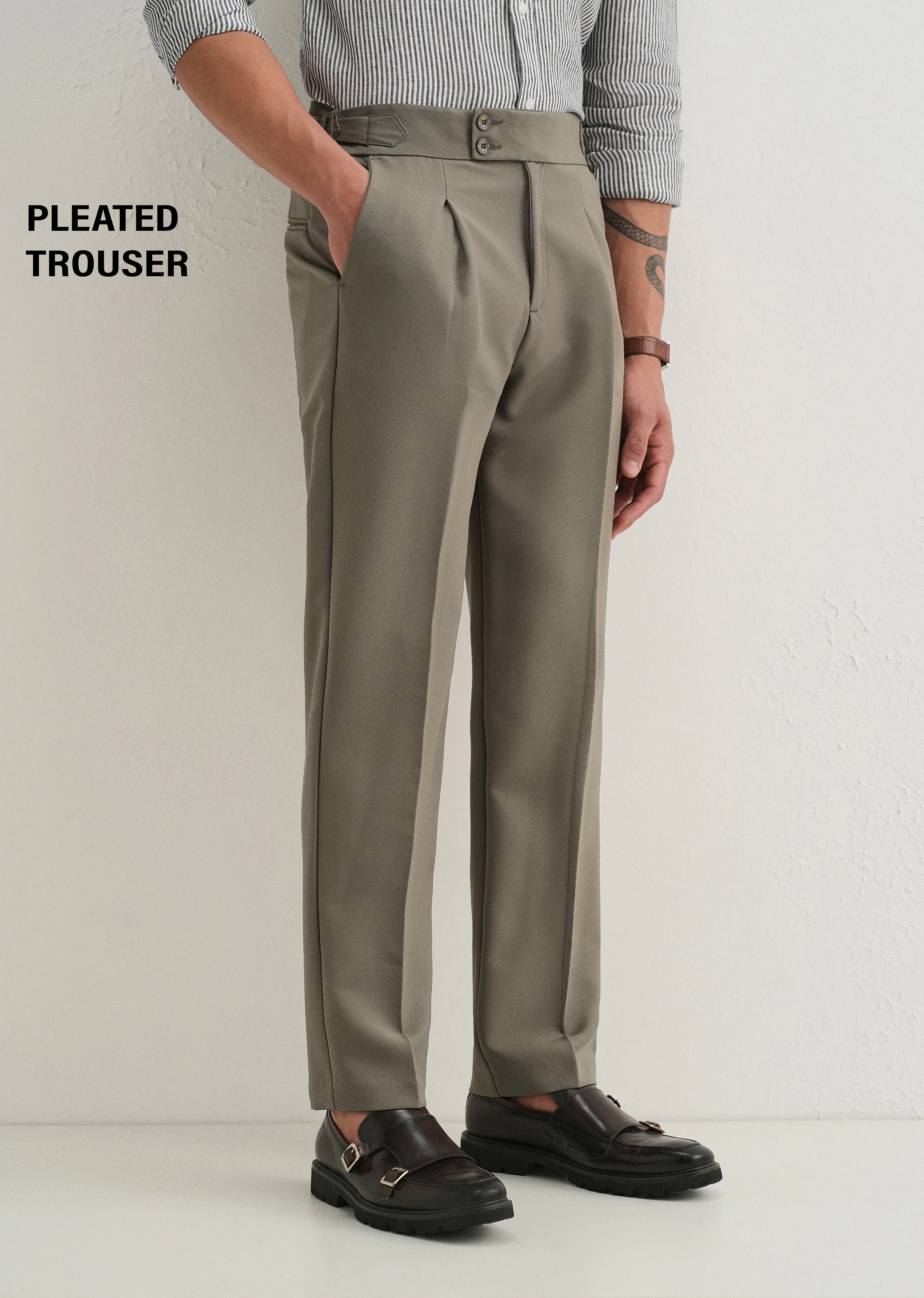 Warm Taupe Pleated Gurkha Pant - Image 8
