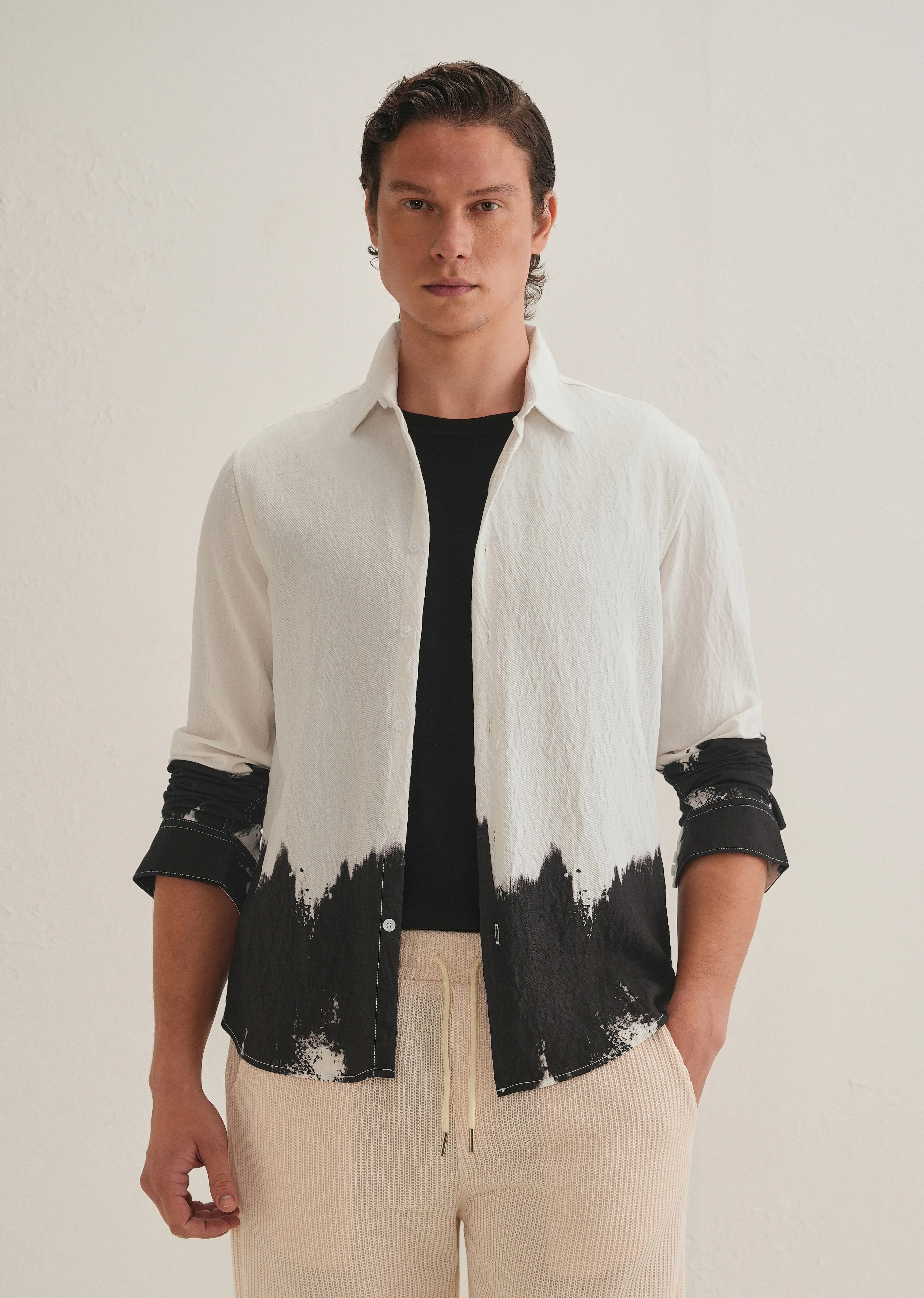 White & Black Dip-Dyed Shirt - Image 2